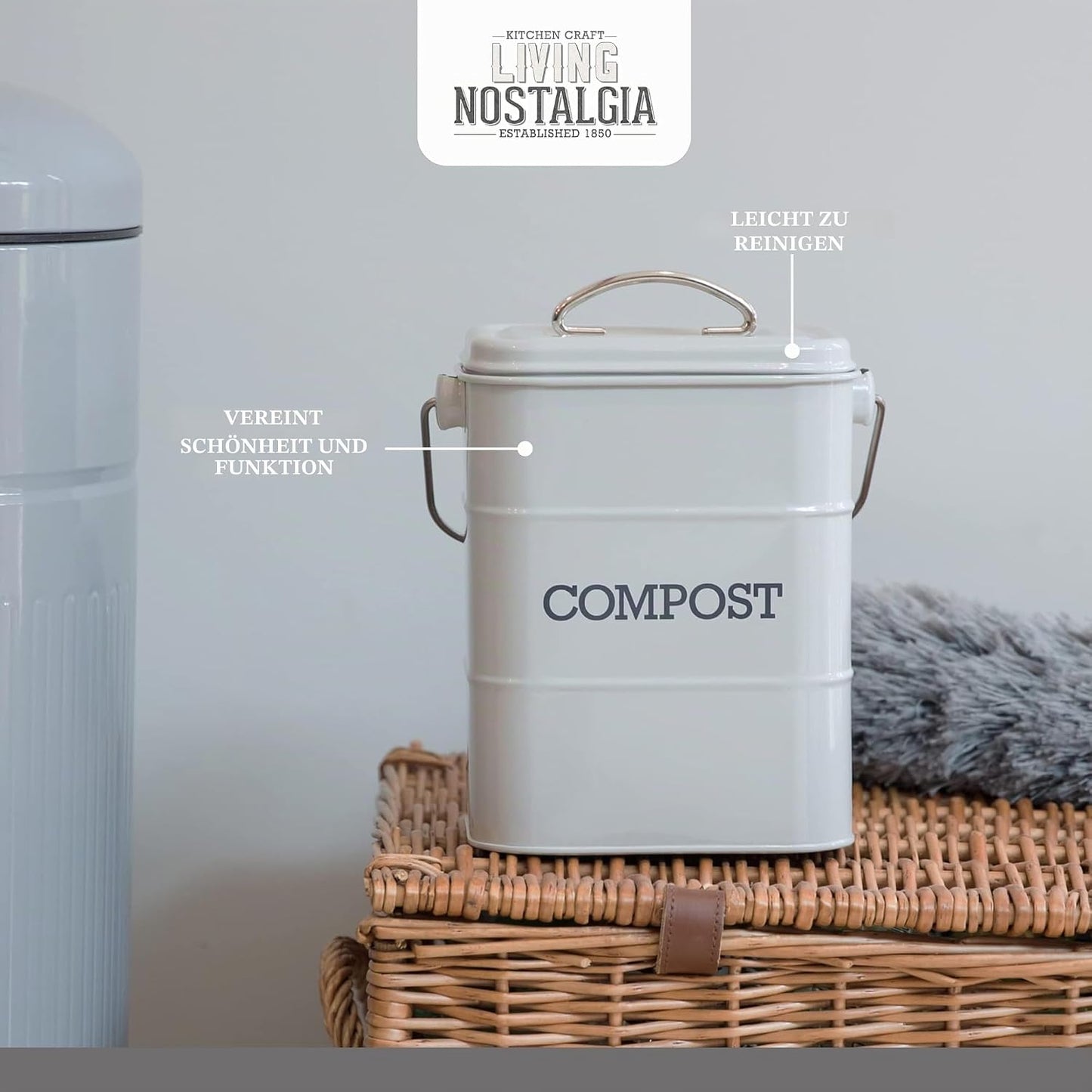 Living Nostalgie Kompostbehälter mit Aktivkohlfilter, Grau Single