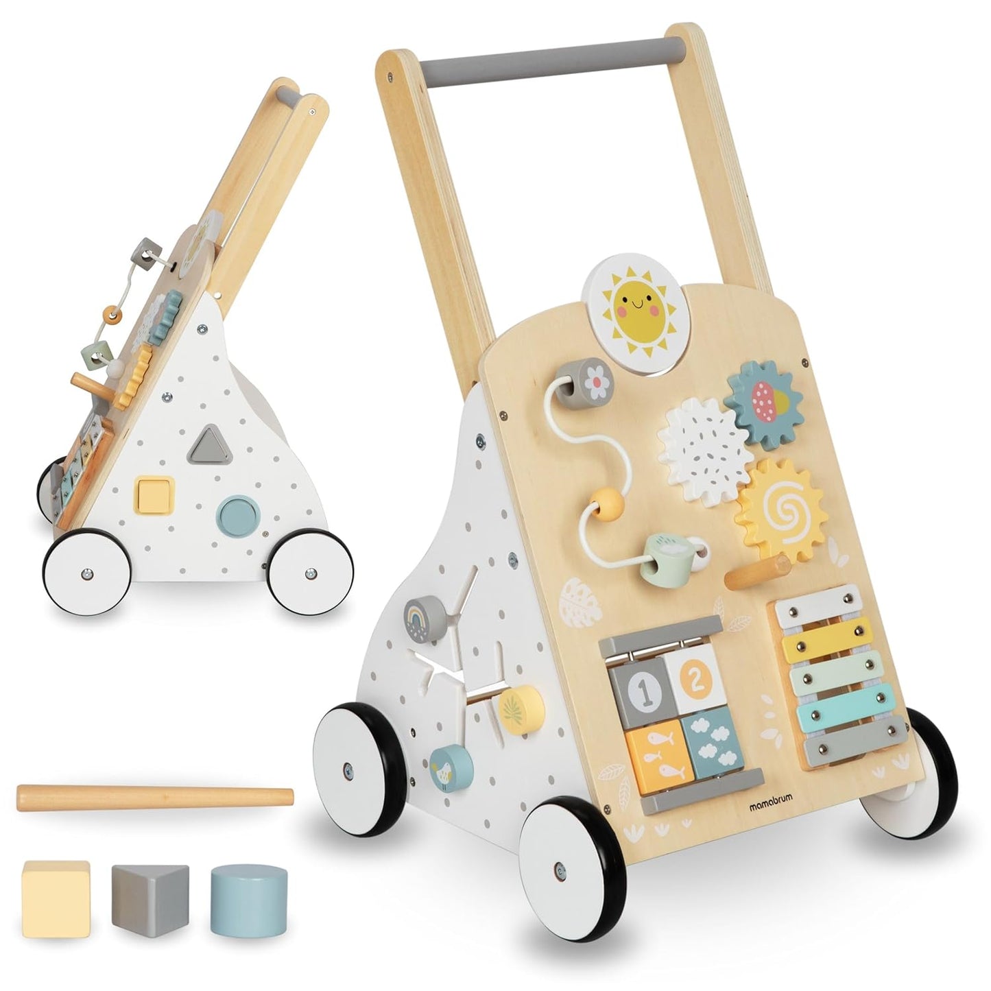 Lauflernwagen aus Holz mit Spielcenter