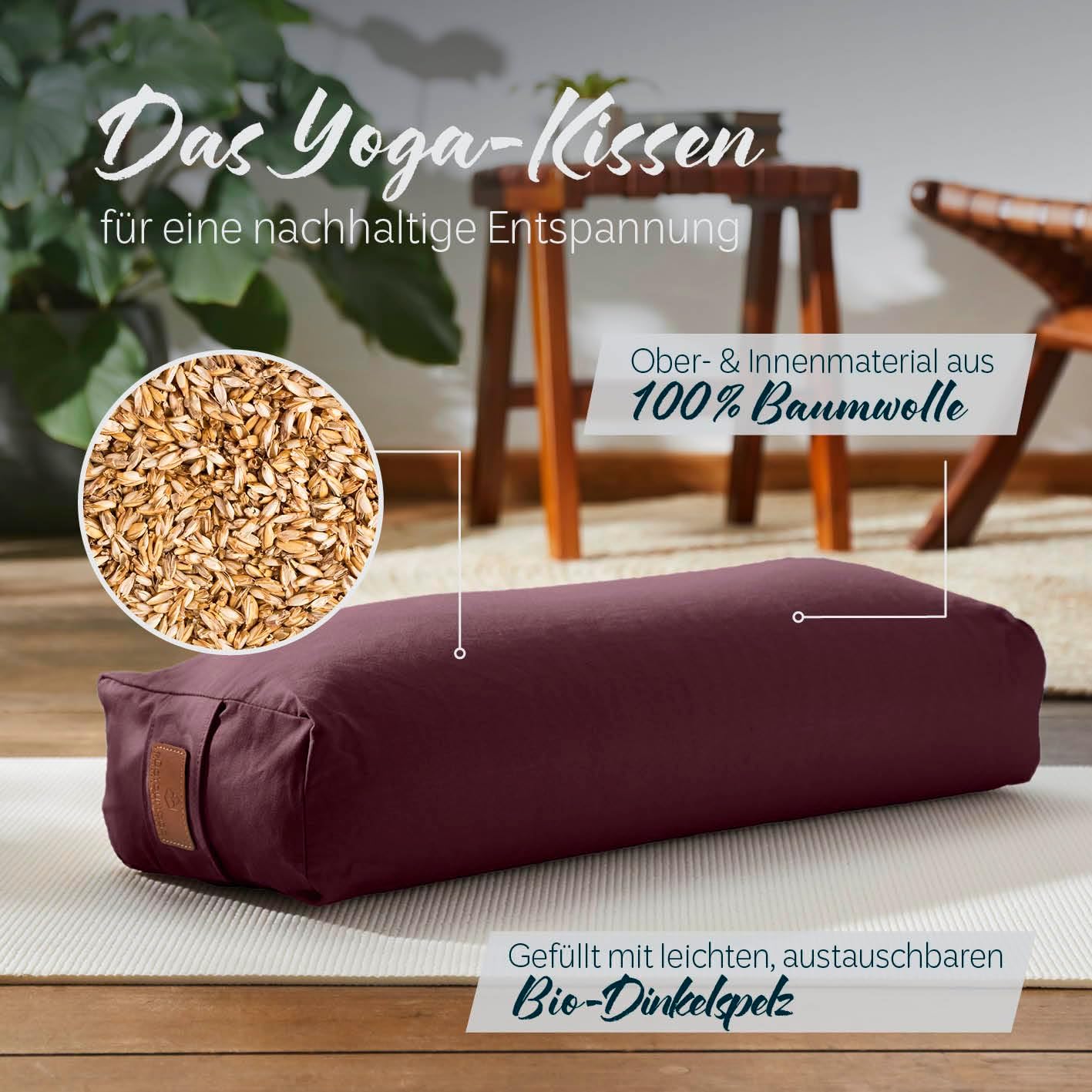 Yogakissen Bolster Paravati, Dinkelspelz Violett