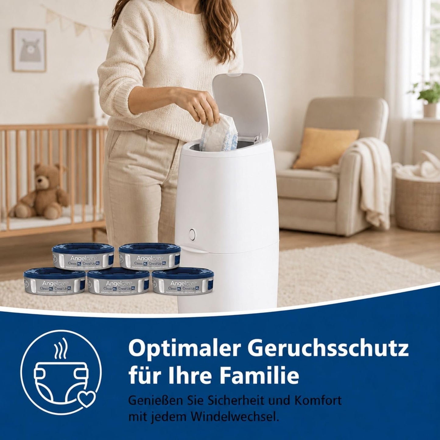 Windeleimer Classic XL mit 5 Nachfüllkassetten, 6-teiliges Set