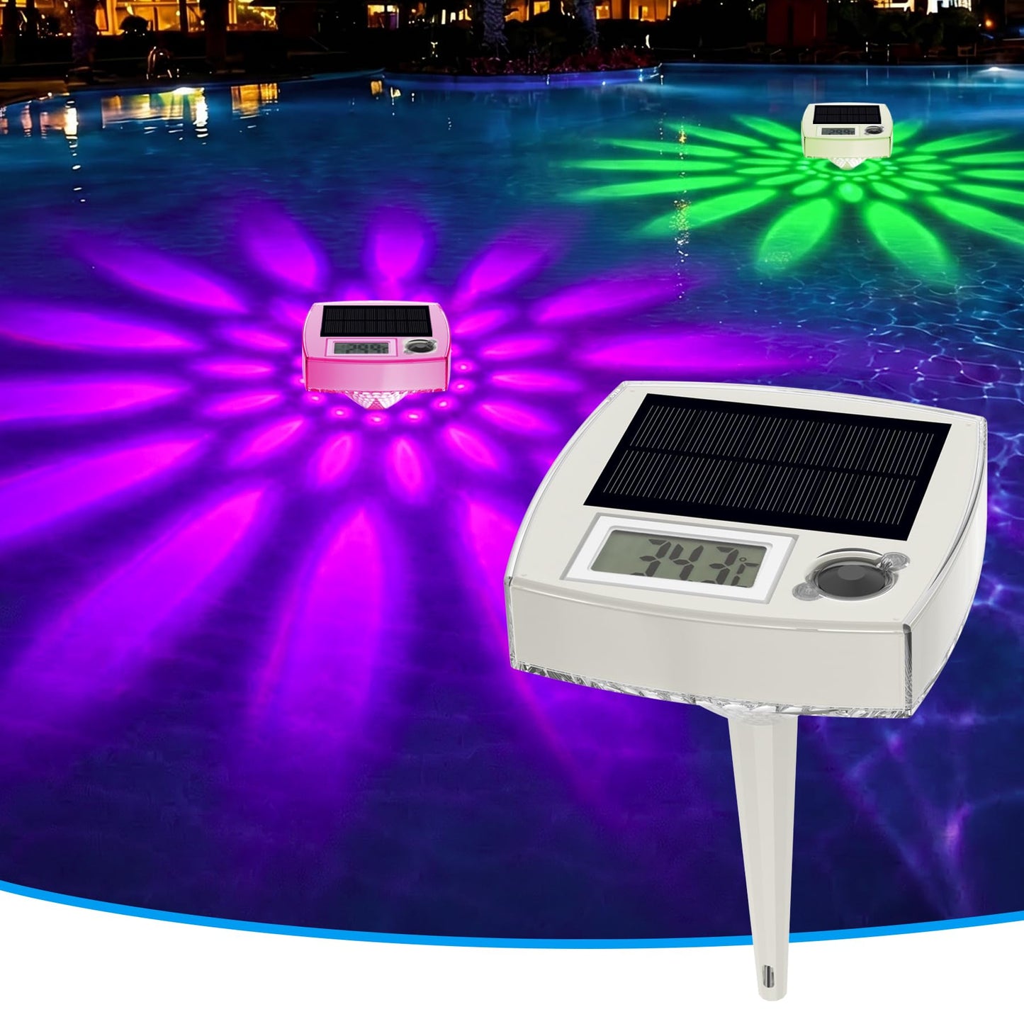 2-in-1 Solar Poolthermometer mit LCD & Lichteffekten, 2 in 1 Solar Poolthermometer-Weiss
