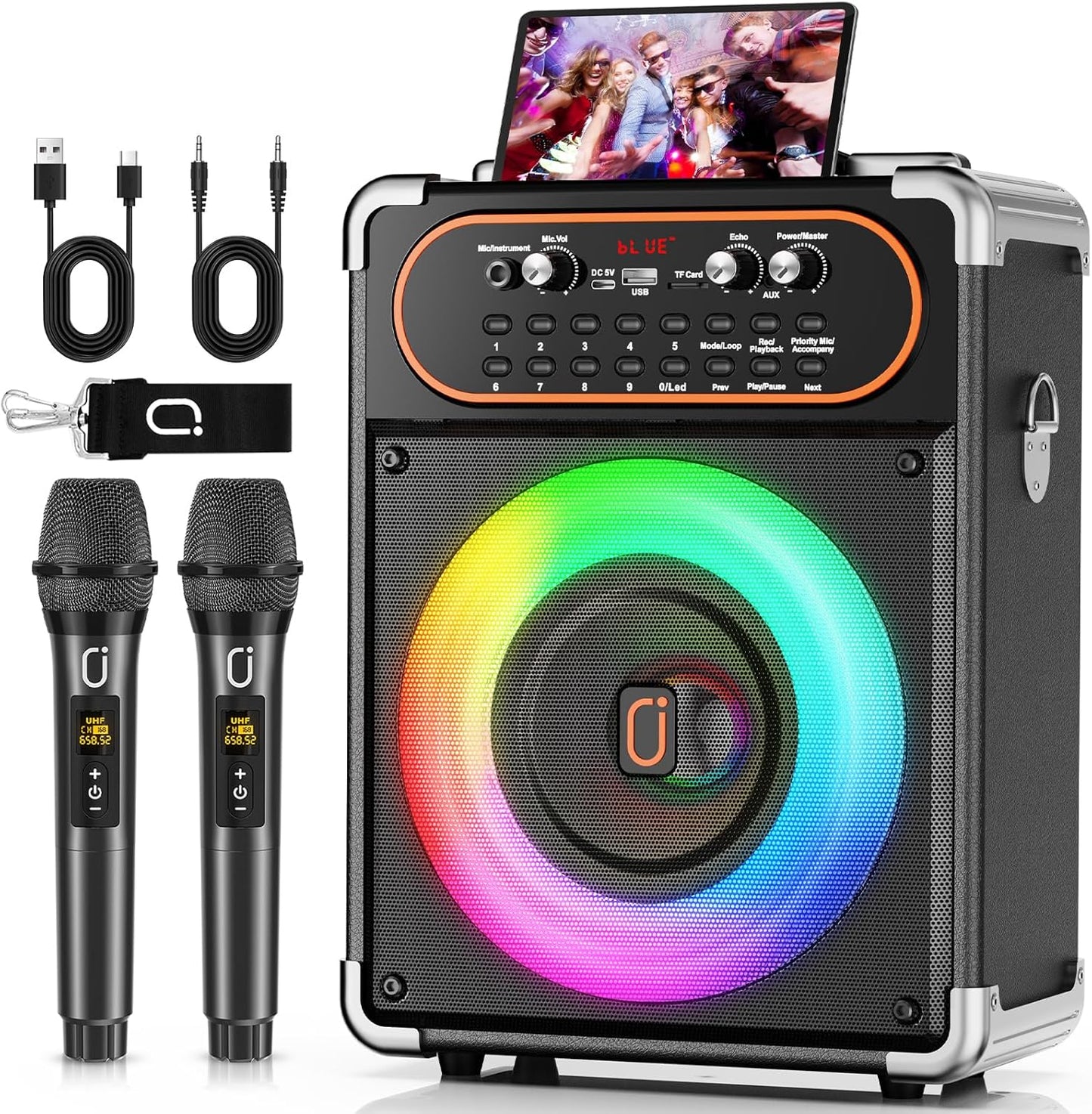 Kabellose Karaoke Maschine mit 2 Mikrofonen, Schwarz-S68