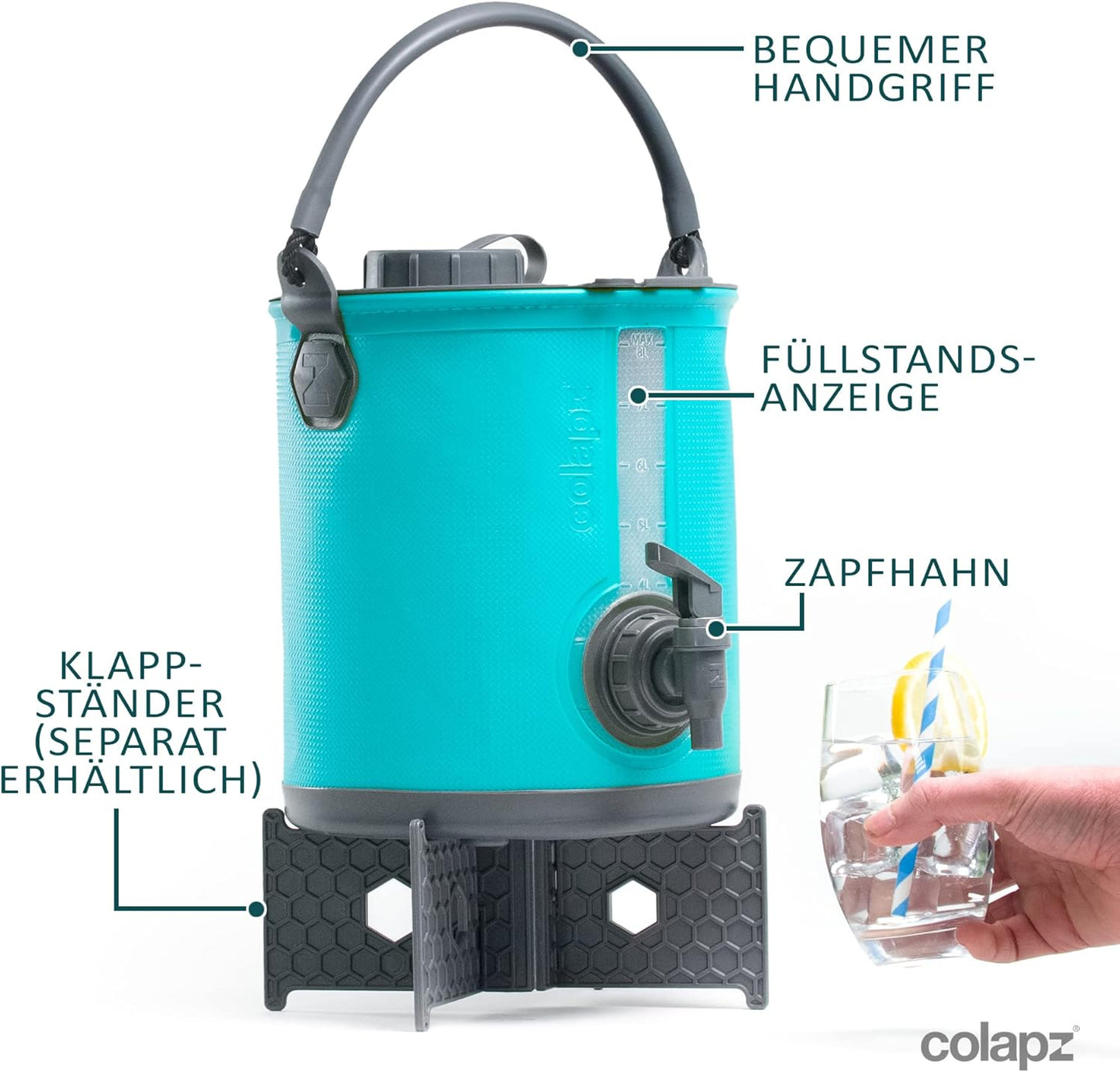 2-in-1 Faltbarer Wasserkanister mit Hahn, 8l, Blau