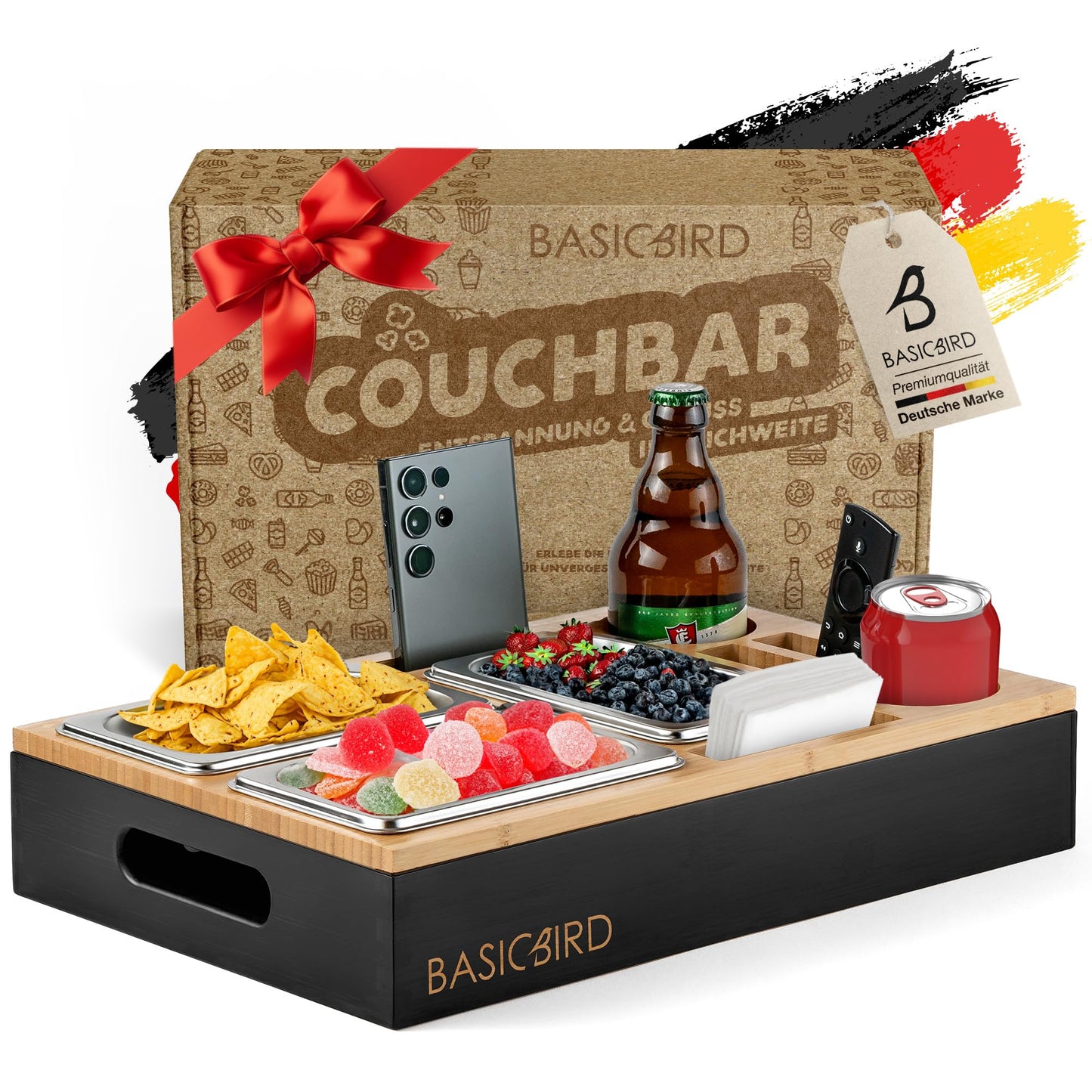 Couchbar mit Snackschalen und Getränkehalter, Black Body