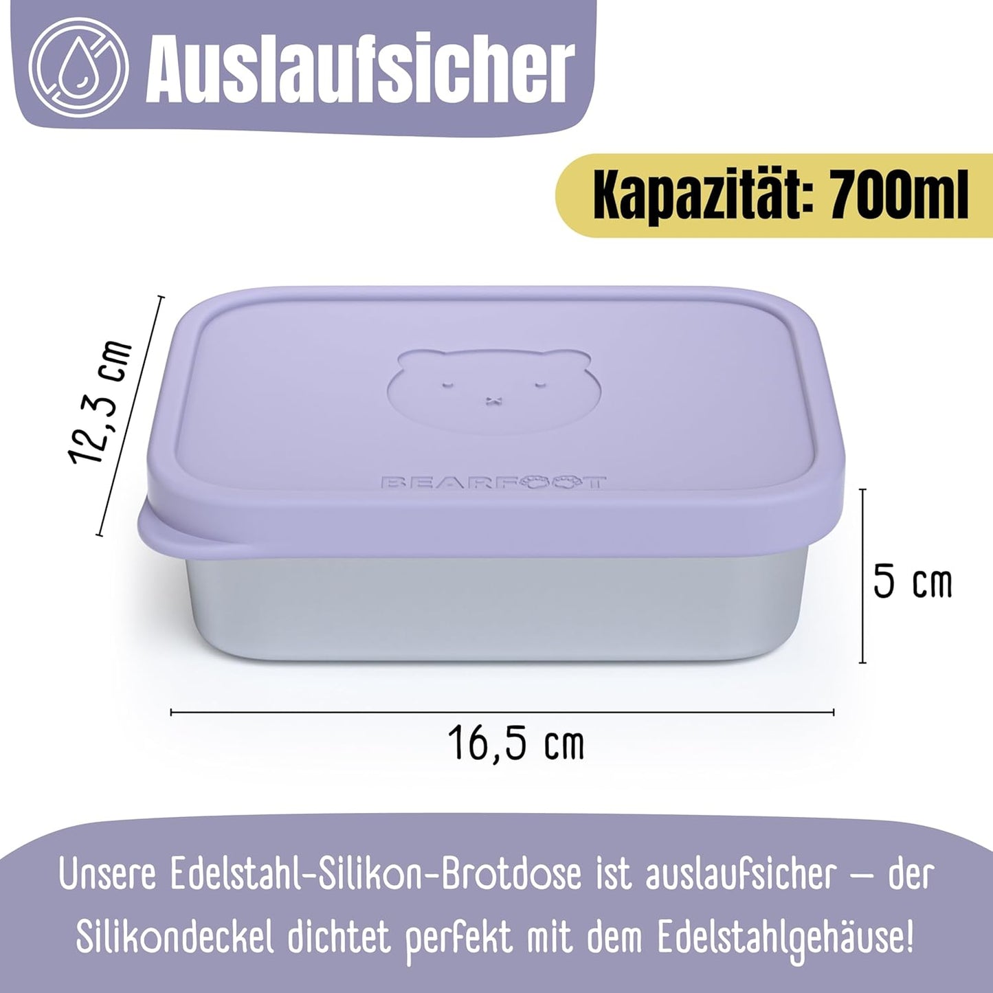 Brotdose mit Silikondeckel, Lila 700ml