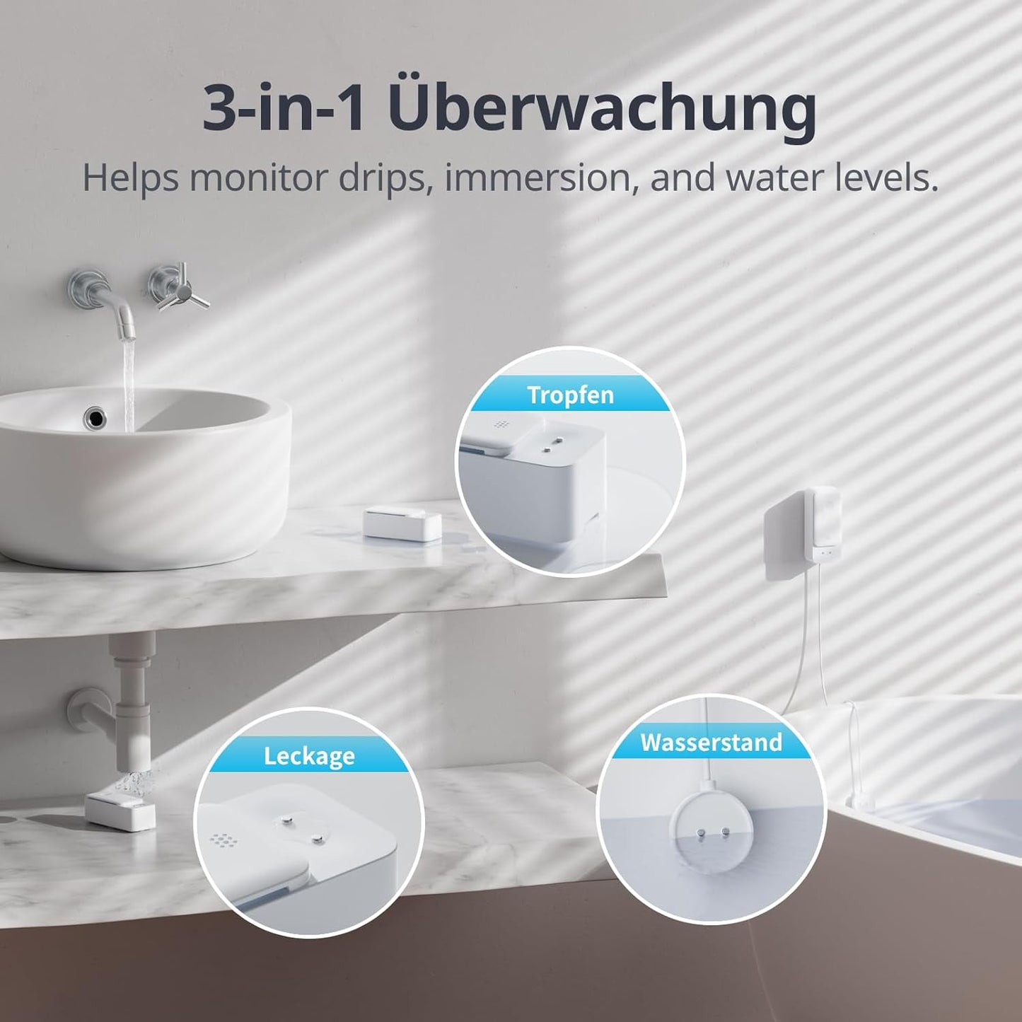 WLAN Wassermelder mit App-Benachrichtigung, Detector with Cable*1
