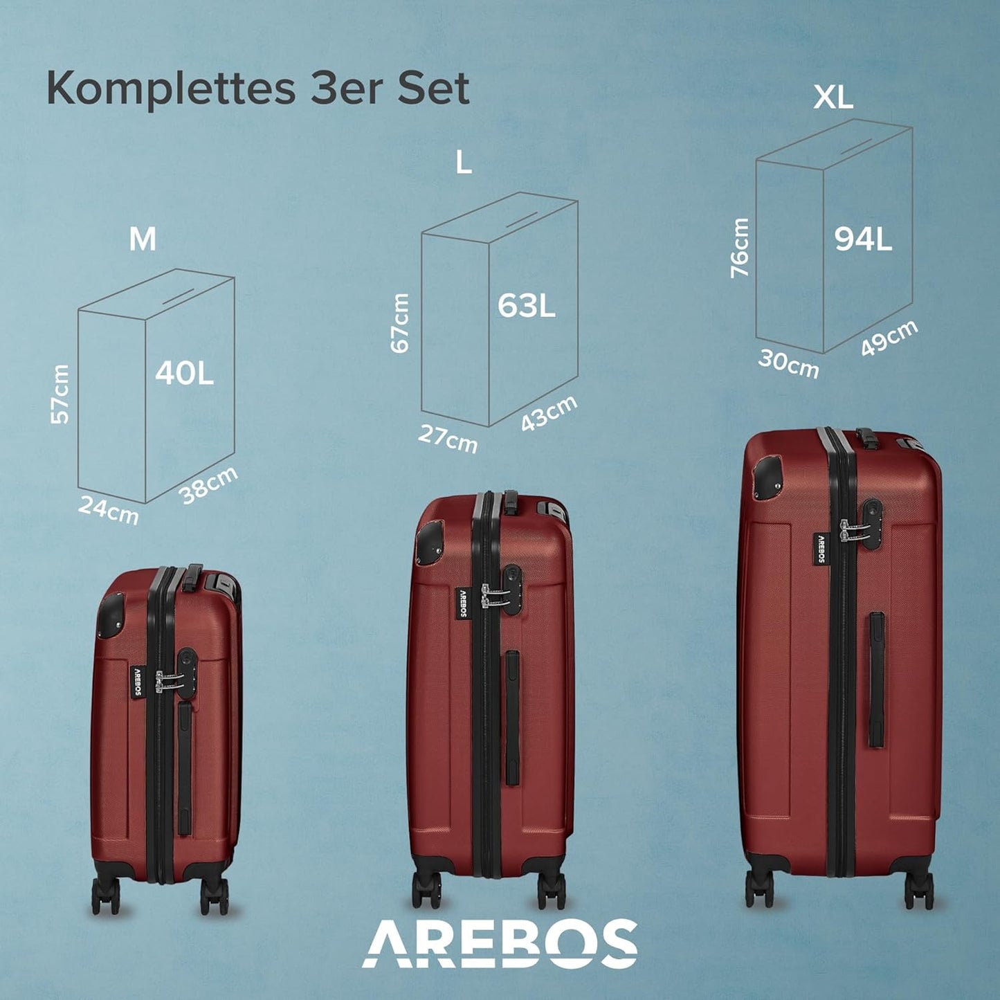 3-teiliges Hartschalenkofferset, Rot