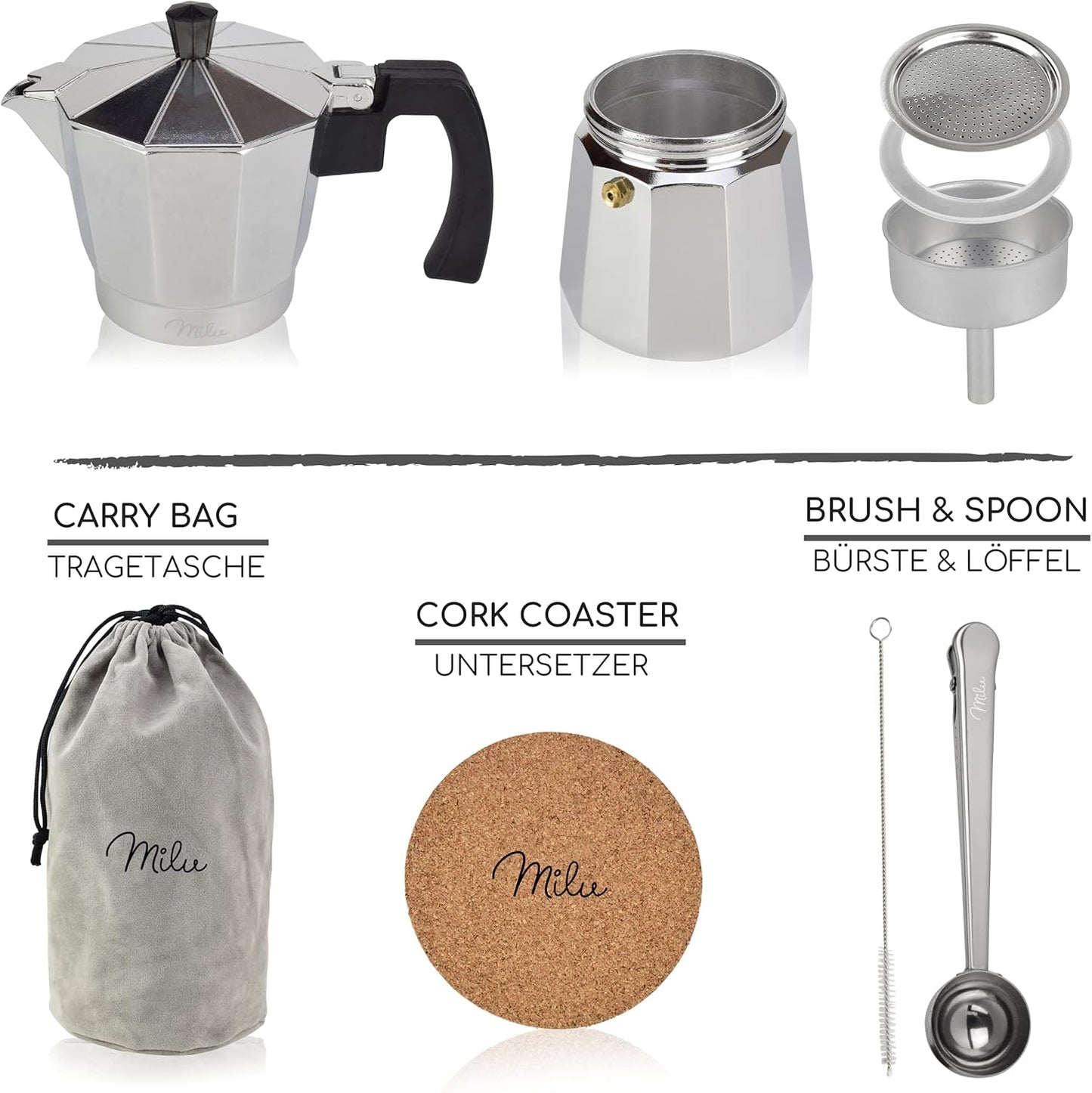 Espressokocher für 6 Tassen, Aluminium 6 Tassen (300ml)