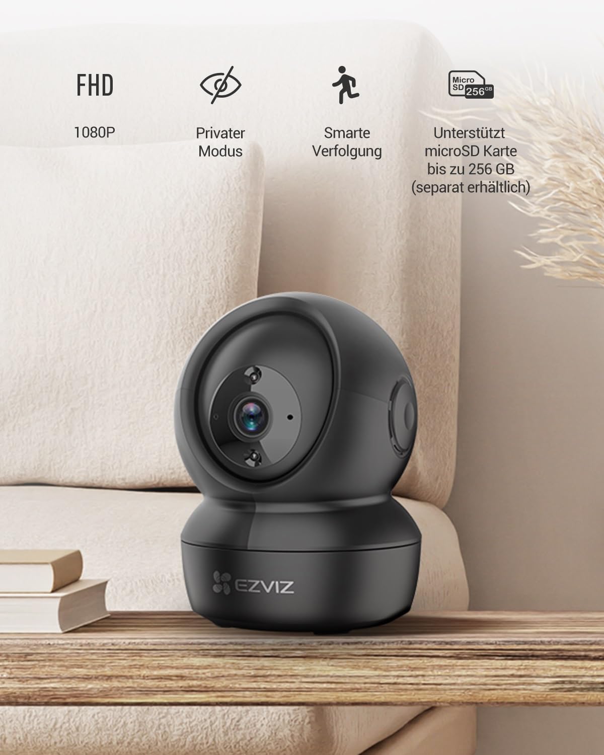 2MP WLAN PT Überwachungskamera mit Zwei-Wege-Audio, Schwarz