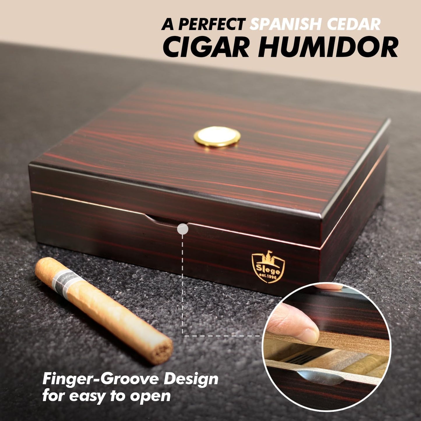 Humidor mit Hygrometer, Schwarz02