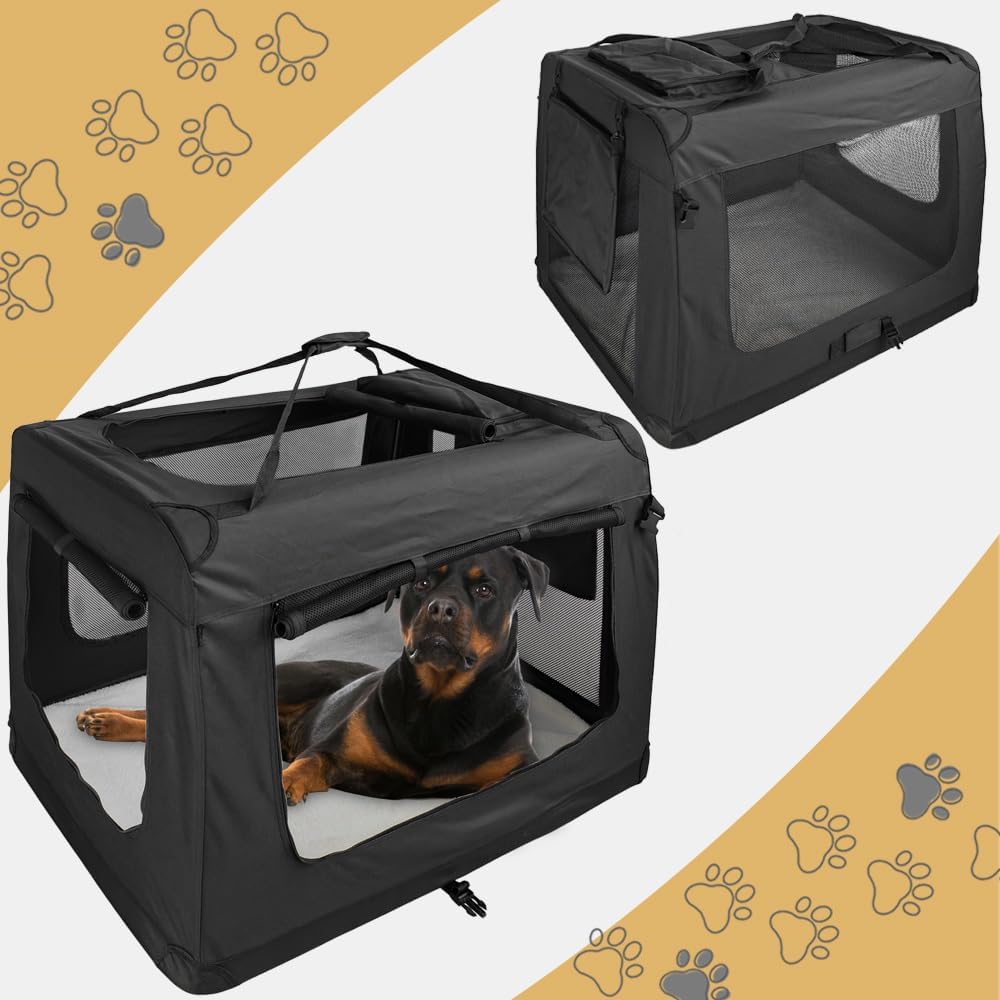 Faltbare Hundebox mit Taschen, L 101 x B 68 x H 70 cm Schwarz