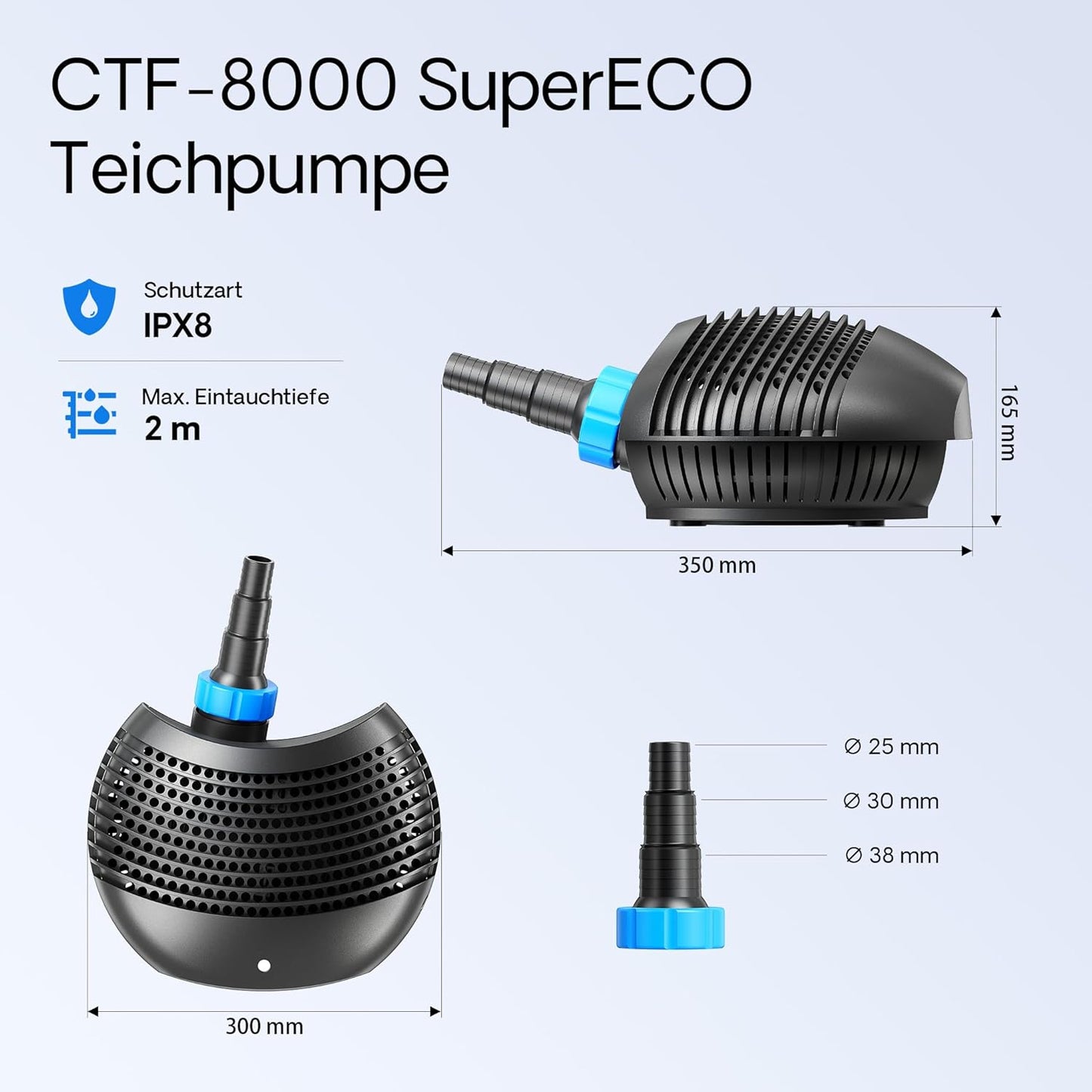 CBF-550 Teichfilter Komplettset mit Pumpe und UVC Klärer, CBF-550 Filter+8000 L/h Pumpe+36W UVC-Klärer+Y-Verteiler