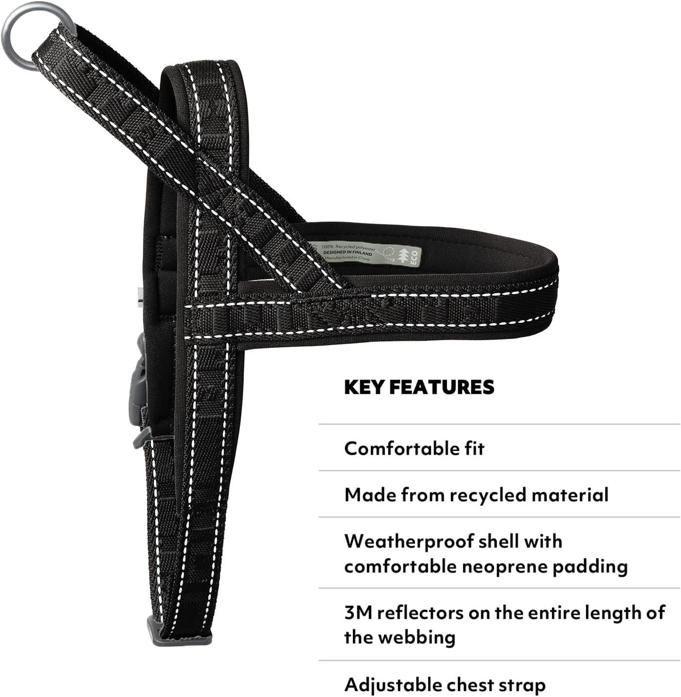 Casual Hundegeschirr ECO, 35-45cm Schwarz