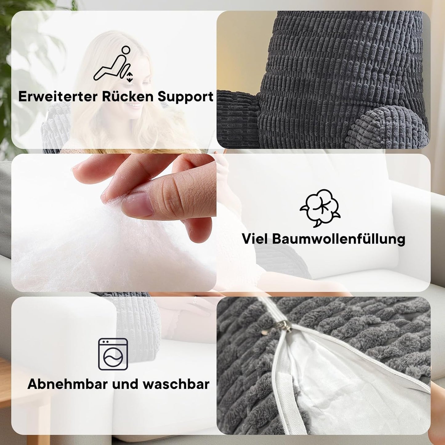 Lesekissen mit Rückenlehne für Bett und Sofa