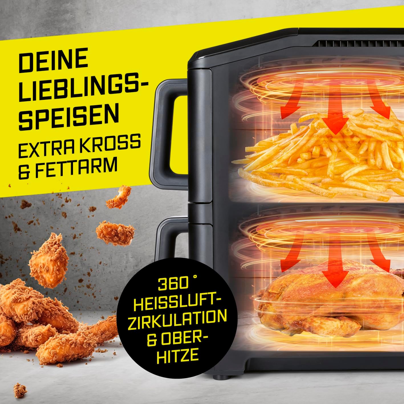 Doppelkammer-Heissluftfritteuse mit LED-Touchdisplay, 10 Liter (2x 5L)