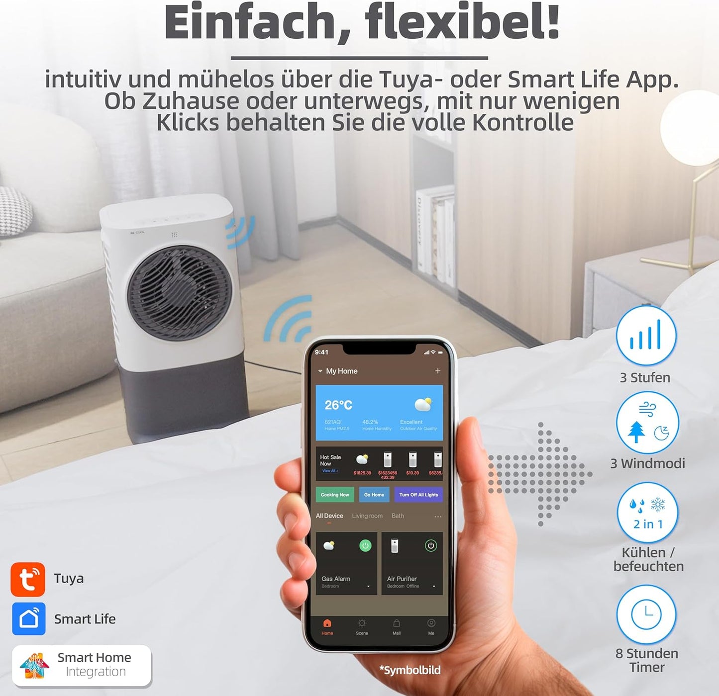 Luftkühler mit WiFi und Timer-Funktion