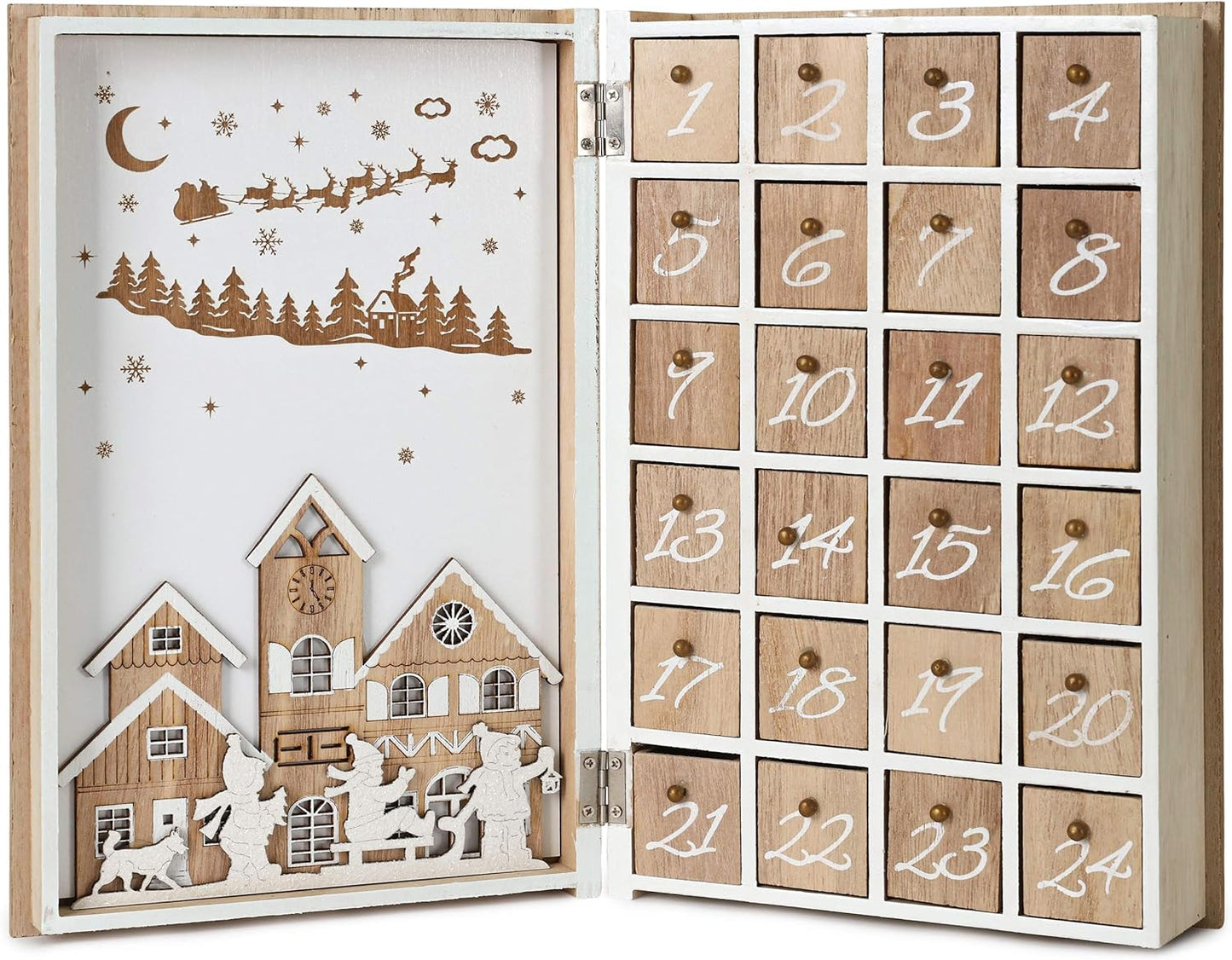 Adventskalender aus Holz zum Befüllen, Merry Christmas Buch