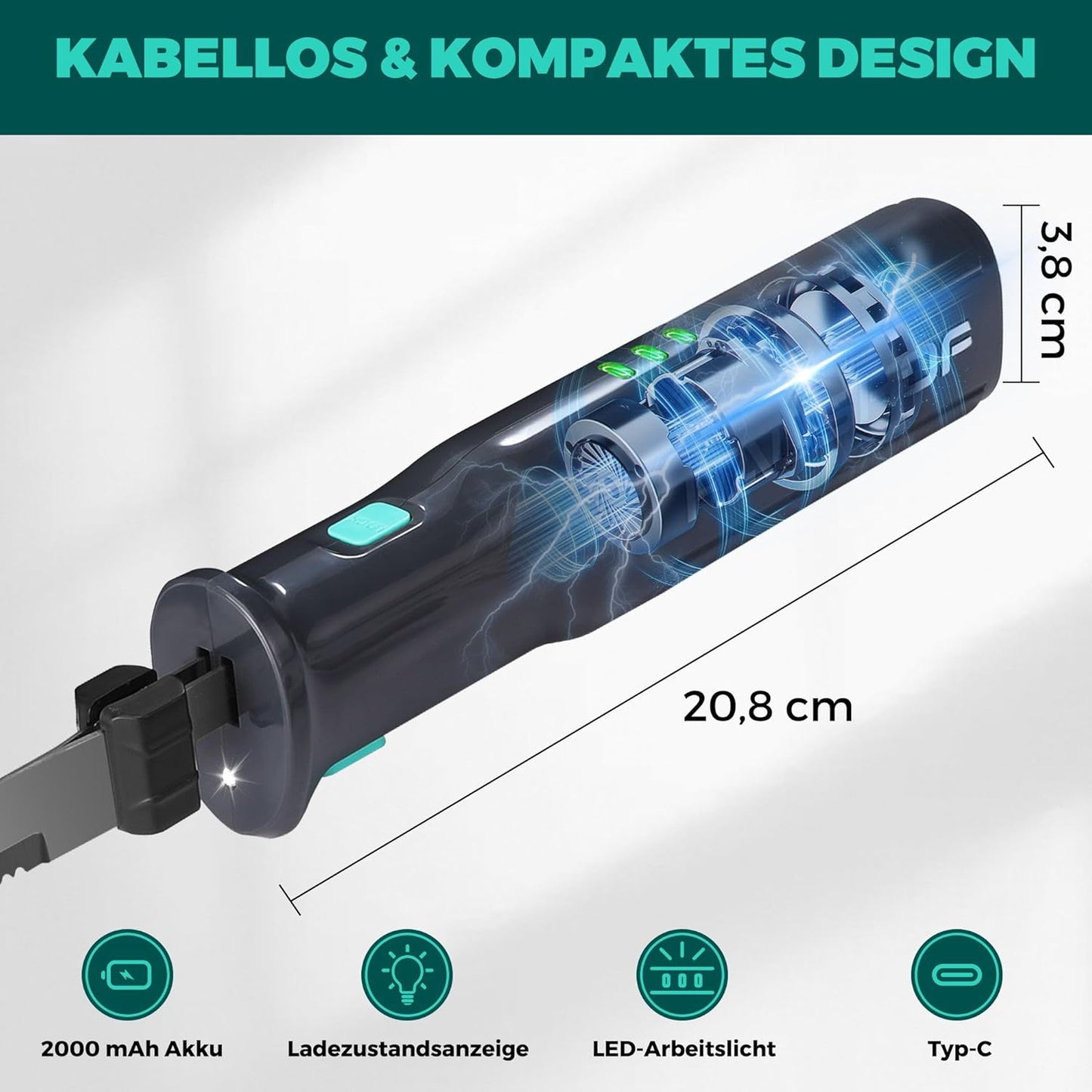 Kabelloses Elektromesser mit Edelstahlklingen, Grau