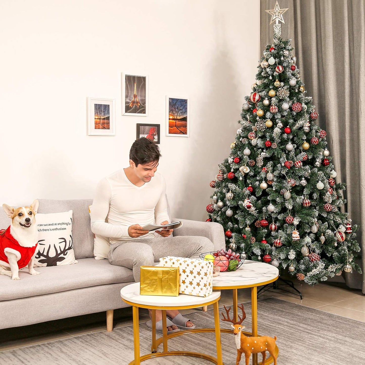 Künstlicher LED-Weihnachtsbaum mit Schneeoptik und Tannenzapfen, 150cm