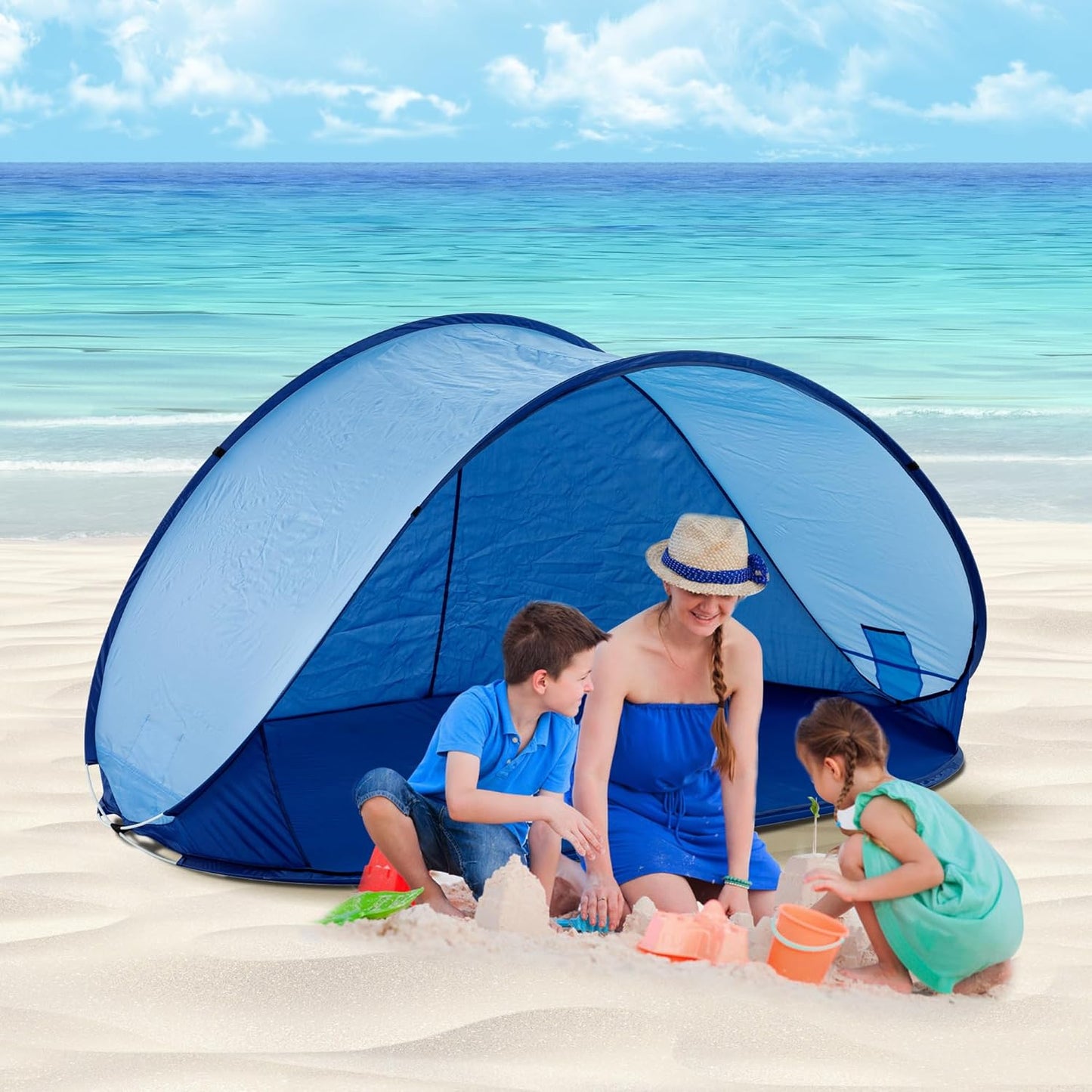 Strandmuschel Pop-Up Zelt mit UV Schutz, Dunkelblau