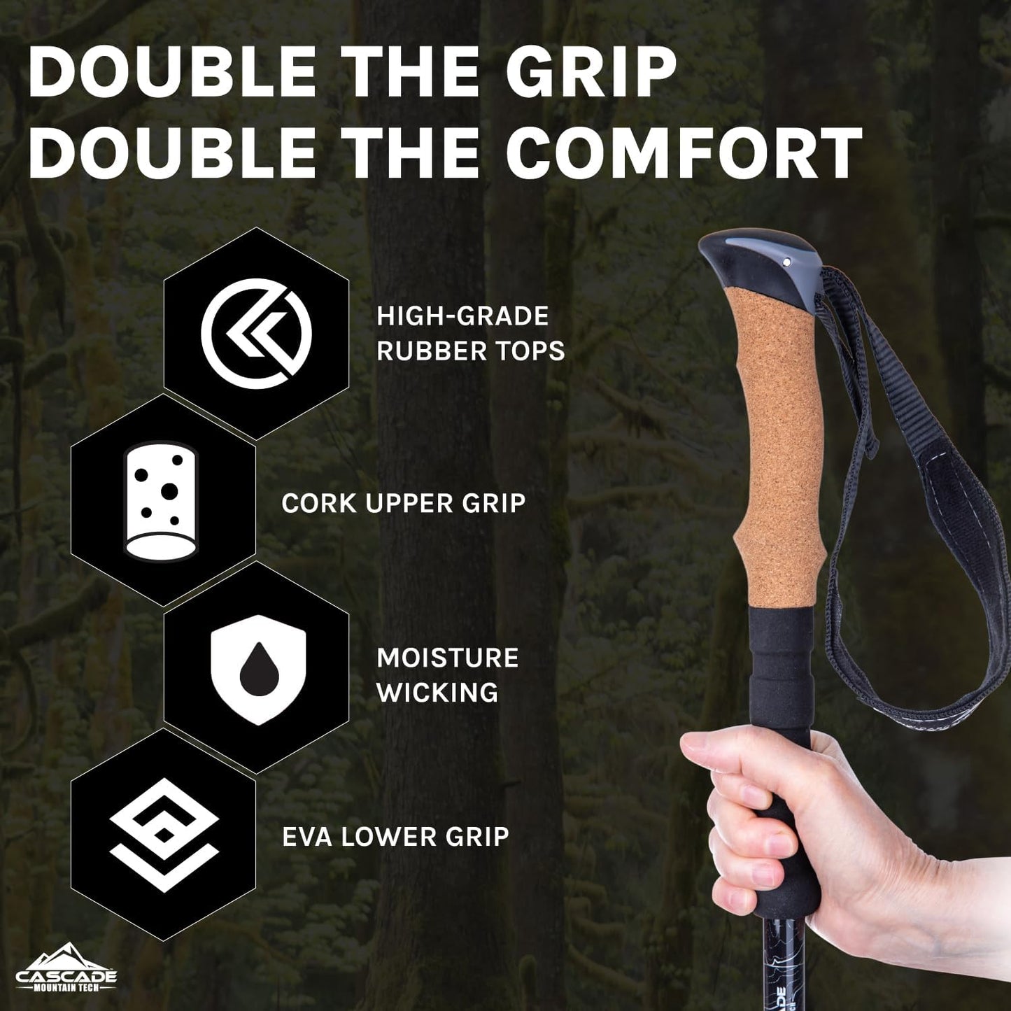 Trekkingstöcke mit Schnellverschluss, Schwarz / Cork Grip / 3K-Kohlefaser