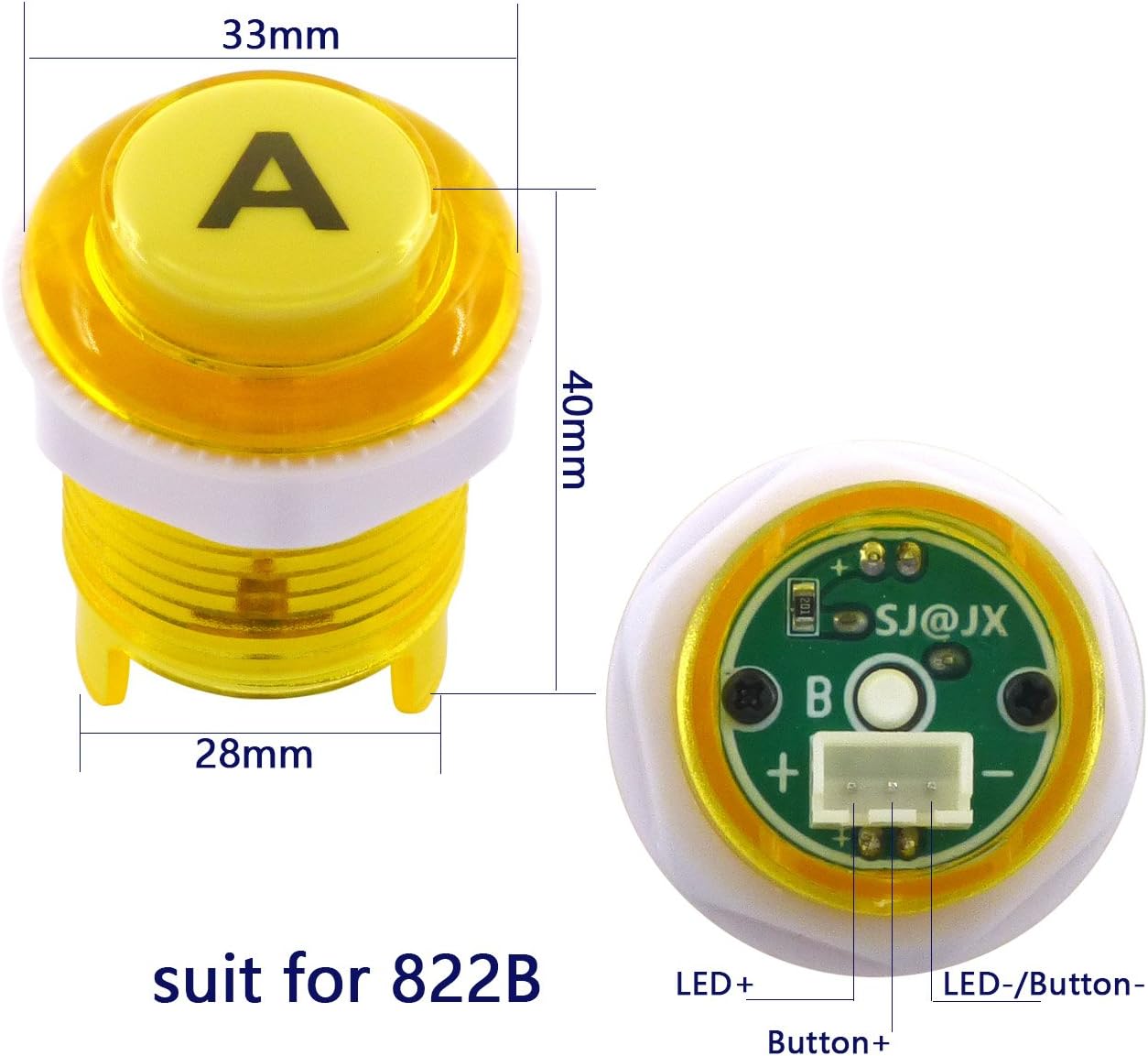 Arcade Joystick Controller Set mit LED-Tasten, yellow