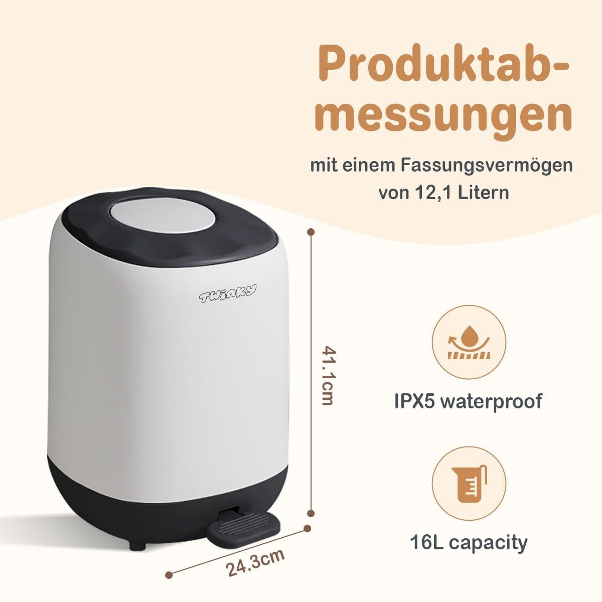 Windeleimer für Babys ohne Kassette, Grau und Schwarz