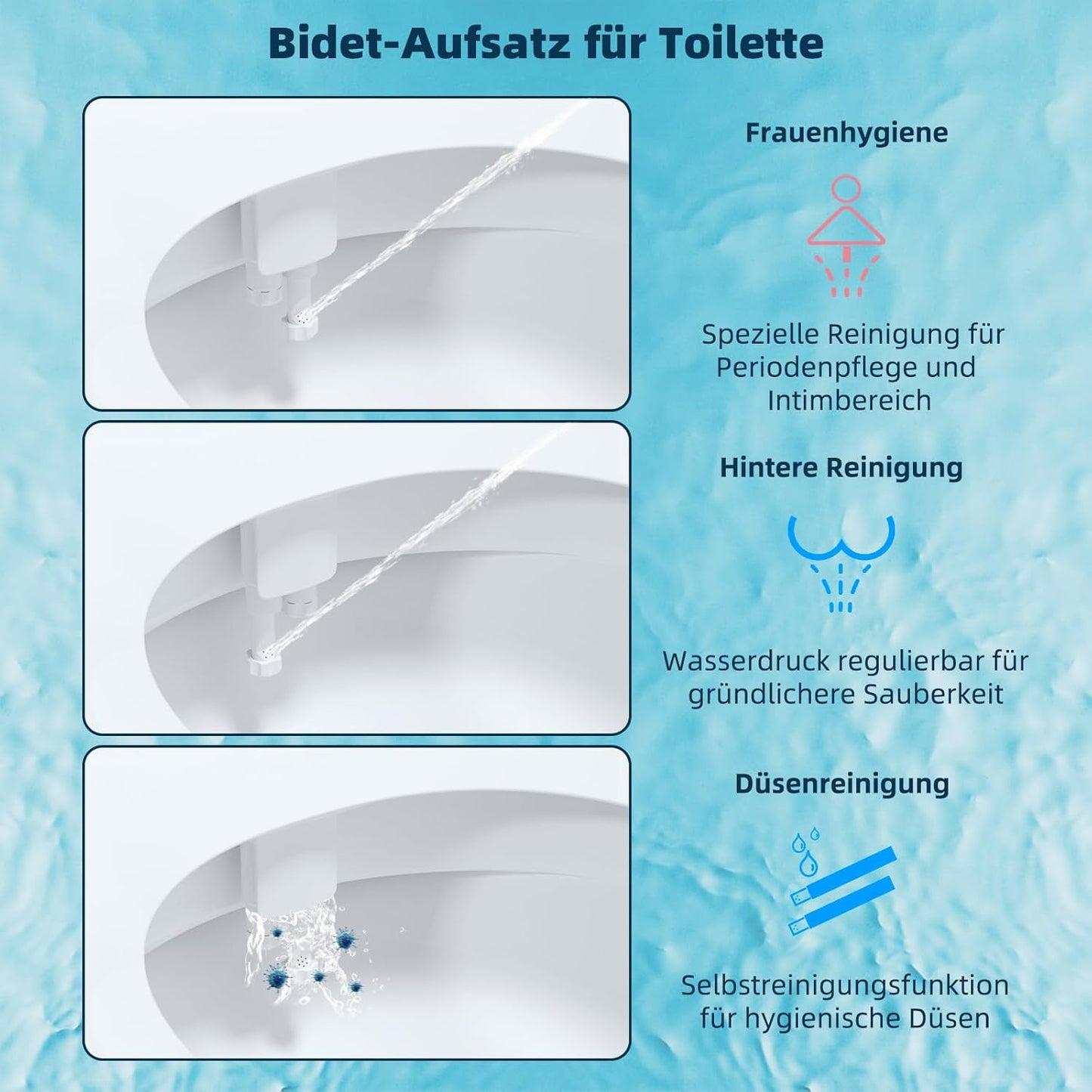 WC-Bidet-Aufsatz mit verstellbarem Wasserstrahl, Bidet Attachment (Verbinder 1/2")