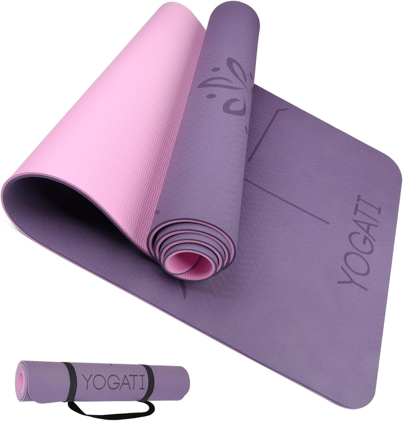 Yogamatte mit Körperausrichtungspunkten, Lila