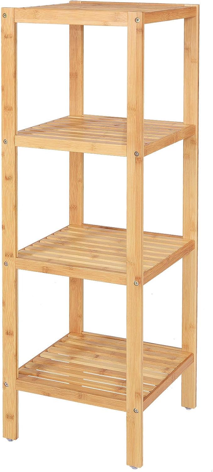 Badezimmerregal mit 4 Ablagen, Natur 33x33x98 (4 Ablageflächen )