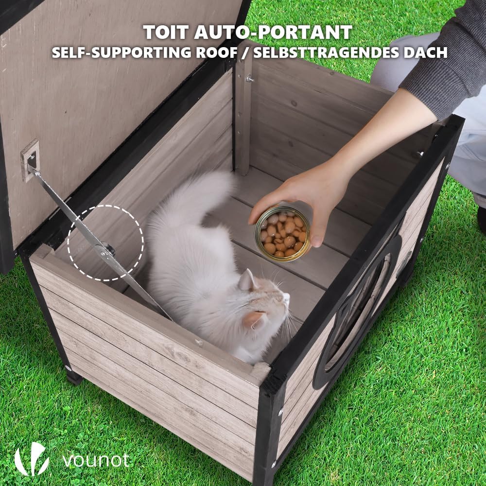 Wetterfeste Katzenhütte im Katzenohren-Design, Grau | Katzenohren