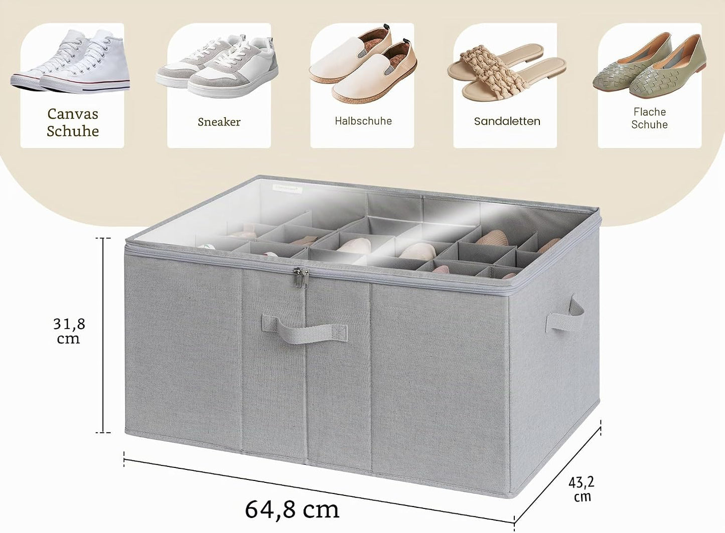 Schuh-Organizer für Schrank, extragrosse Aufbewahrungsbox, Grau Grau 64 x 43 x 32 cm