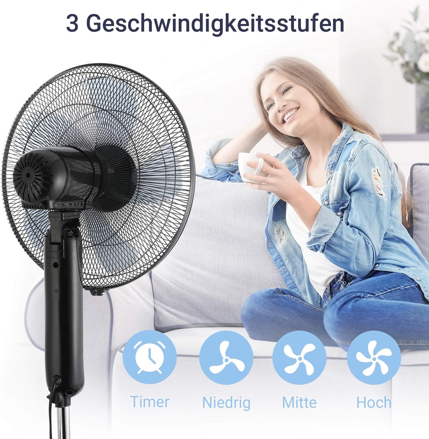 Standventilator FS40-15FR mit Fernbedienung, 5 Flügelblätter, schwarz