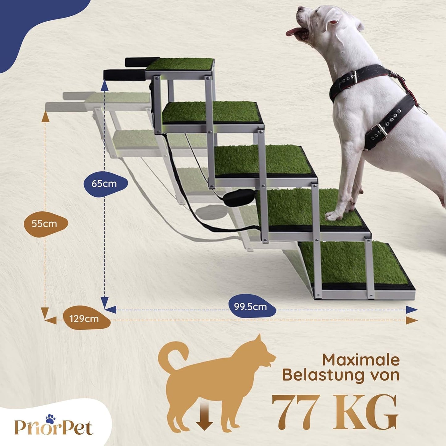 Faltbare Hundetreppe mit Kunstrasen, bis 77kg
