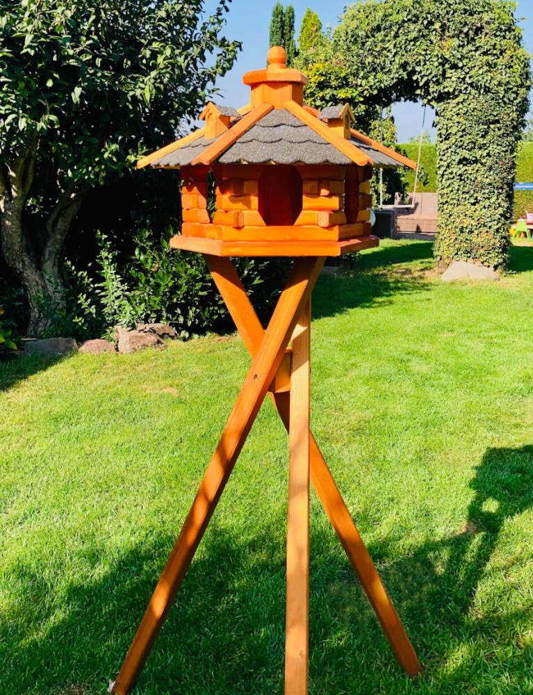 Sechseck-Vogelhaus mit Ständer, Grösse L mit Ständer Schwarz - Braun