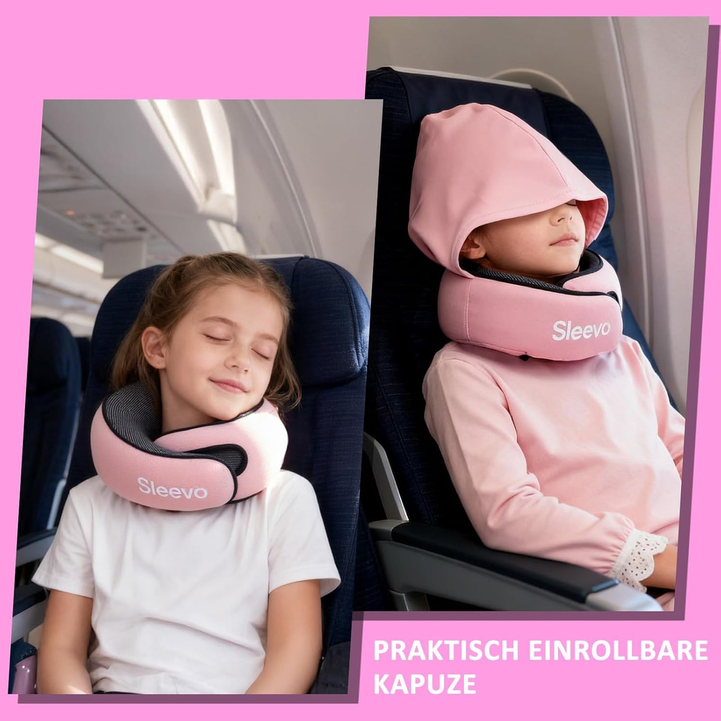 Reisekissen mit Kapuze für Kinder, Kinder Pink