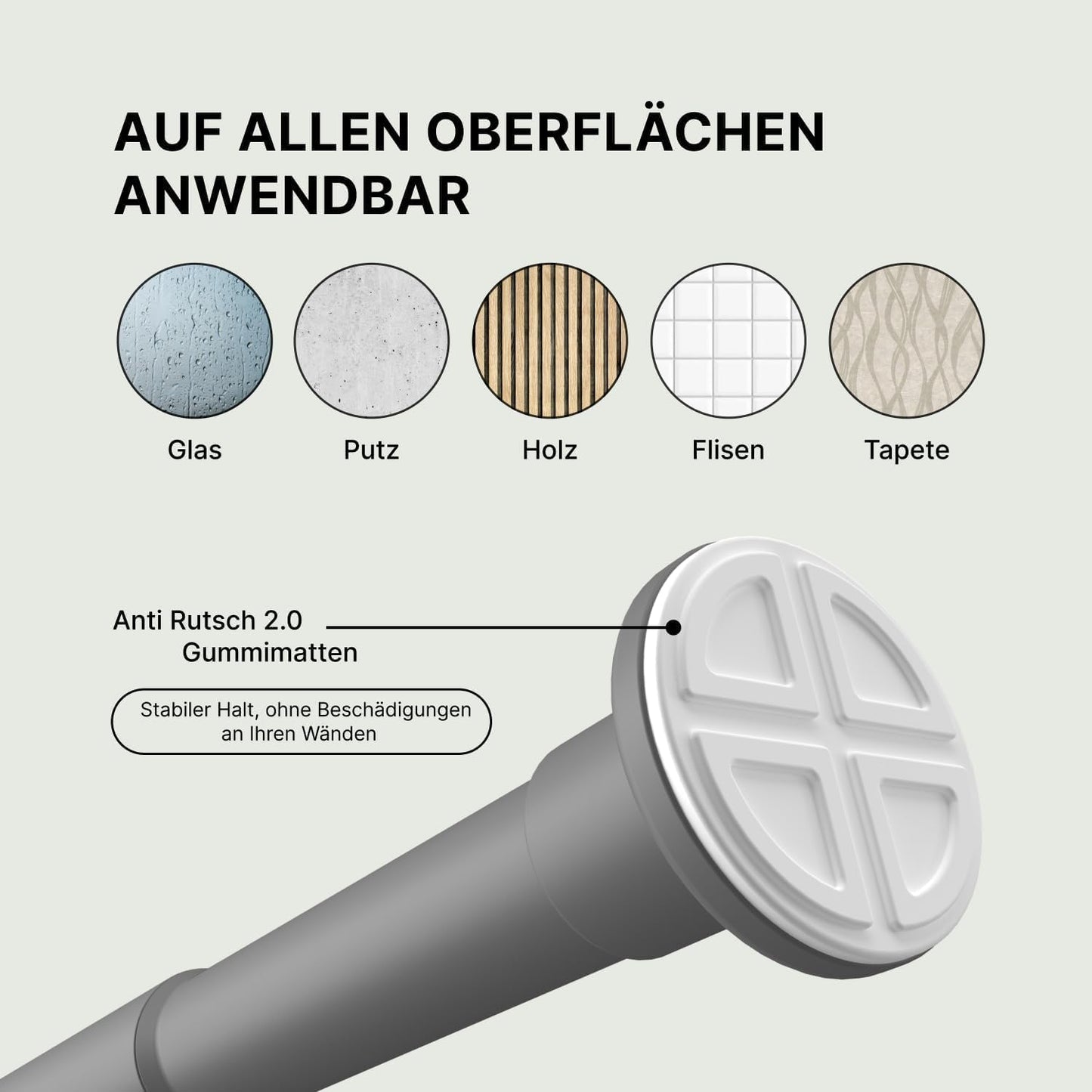 Vorhangstange ohne Bohren, 50-80 cm Grau