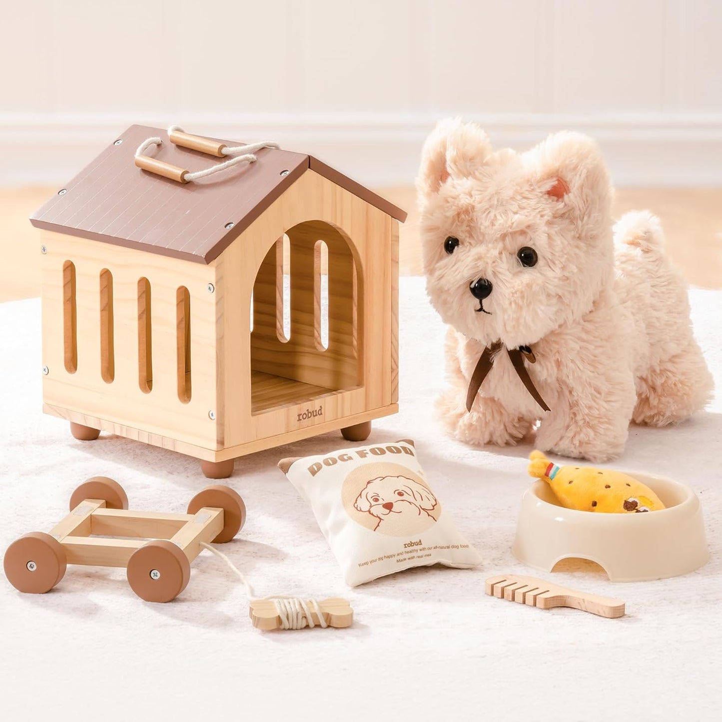 2-in-1 Hundespielzeug & Tierpflege-Set aus Holz