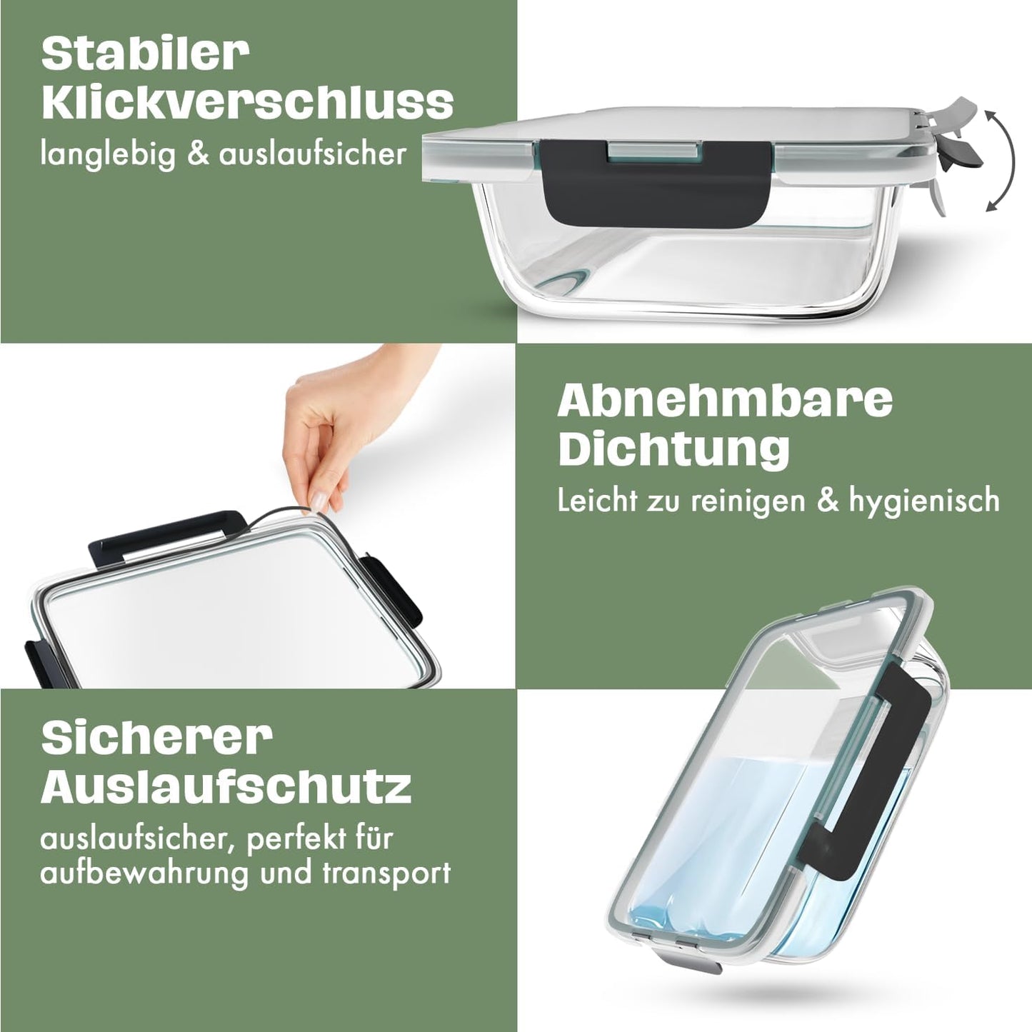 Vorratsdosen-Set aus Glas (3-teilig, luftdicht), Meal Prep Boxen 3er Set