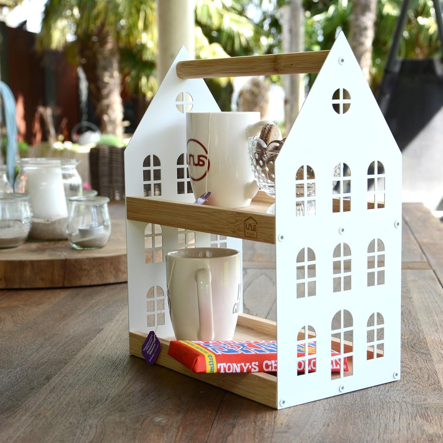Haus Etagere mit 2 Etagen und Griff, Weiß Klein