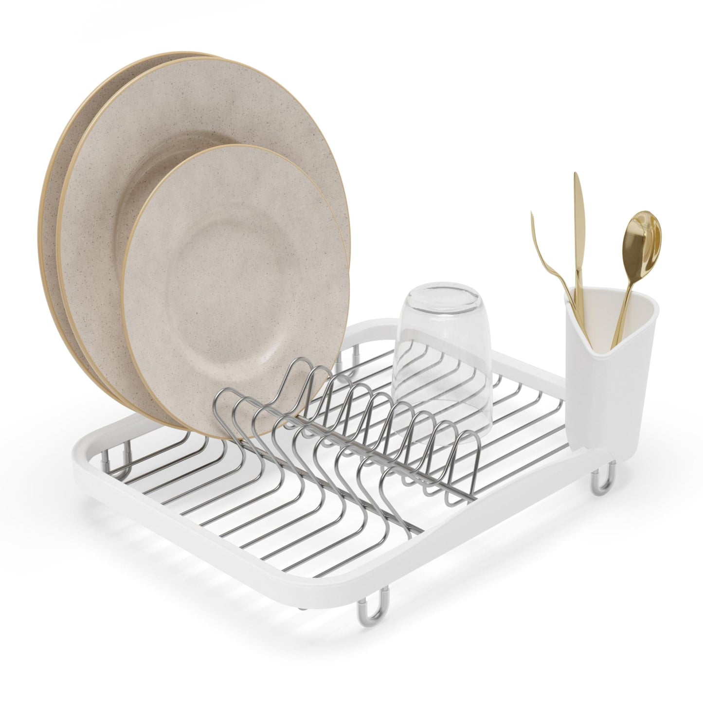 Abtropfgestell mit Besteckhalter, Weiss/Nickel Mittel