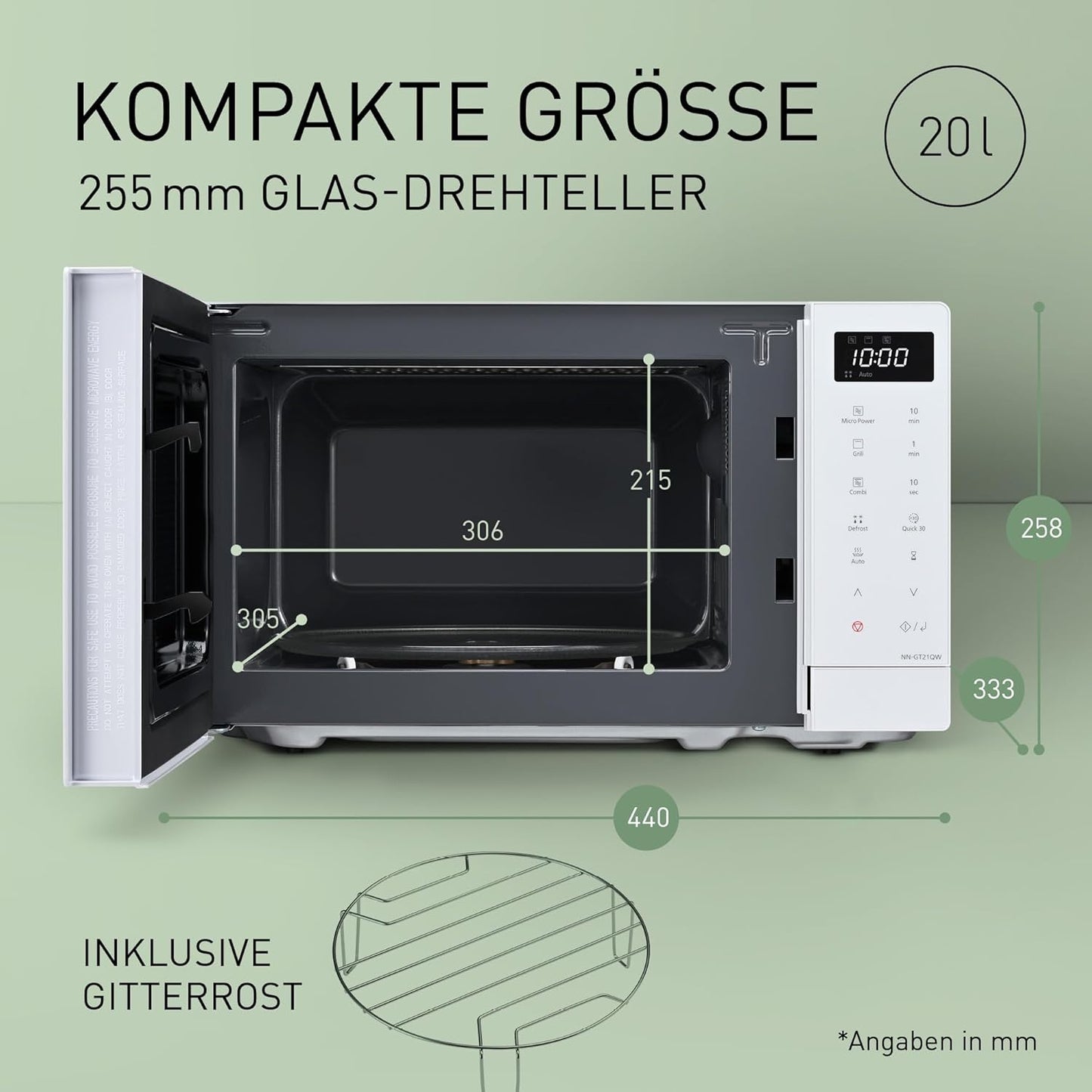 NN-GT21QWEPG Grill-Mikrowelle mit Automatikprogrammen, Mit Grill Compact Weiß