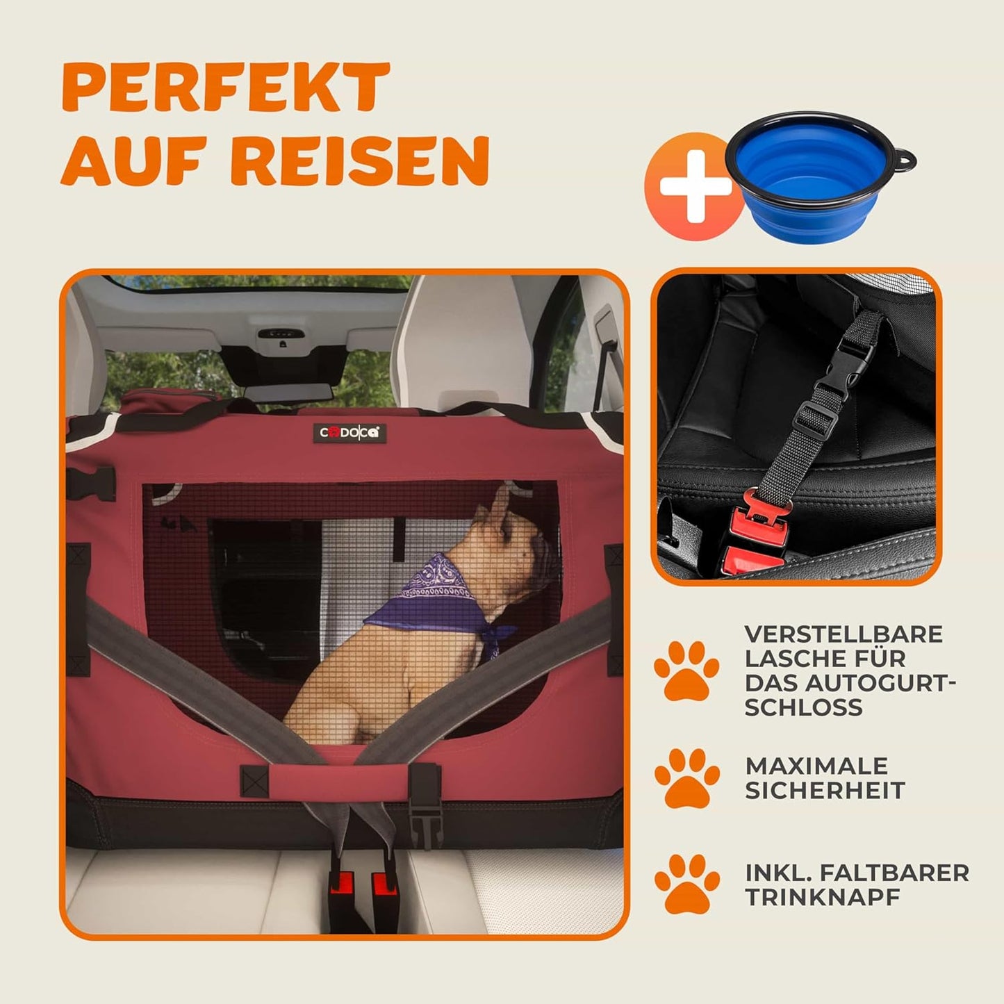 Faltbare Transportbox für Hunde, L 90 x B 60 x H 66 cm / Dunkelrot