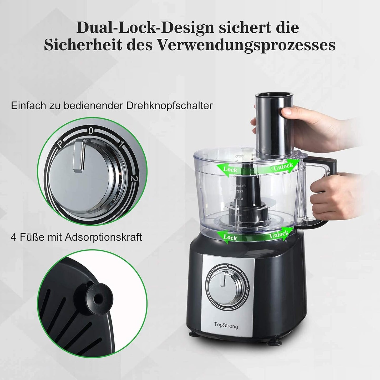 6in1 Foodprozessor, Sliver+schwarz