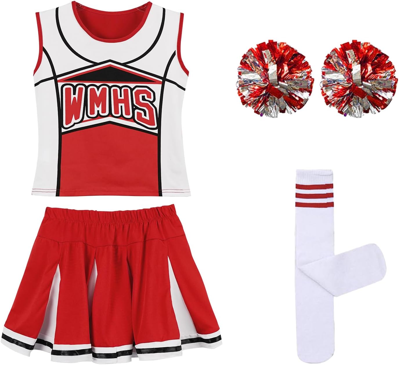 Cheerleader-Kostüm für Mädchen inkl. Pom Poms, Rot 5-6 Jahre