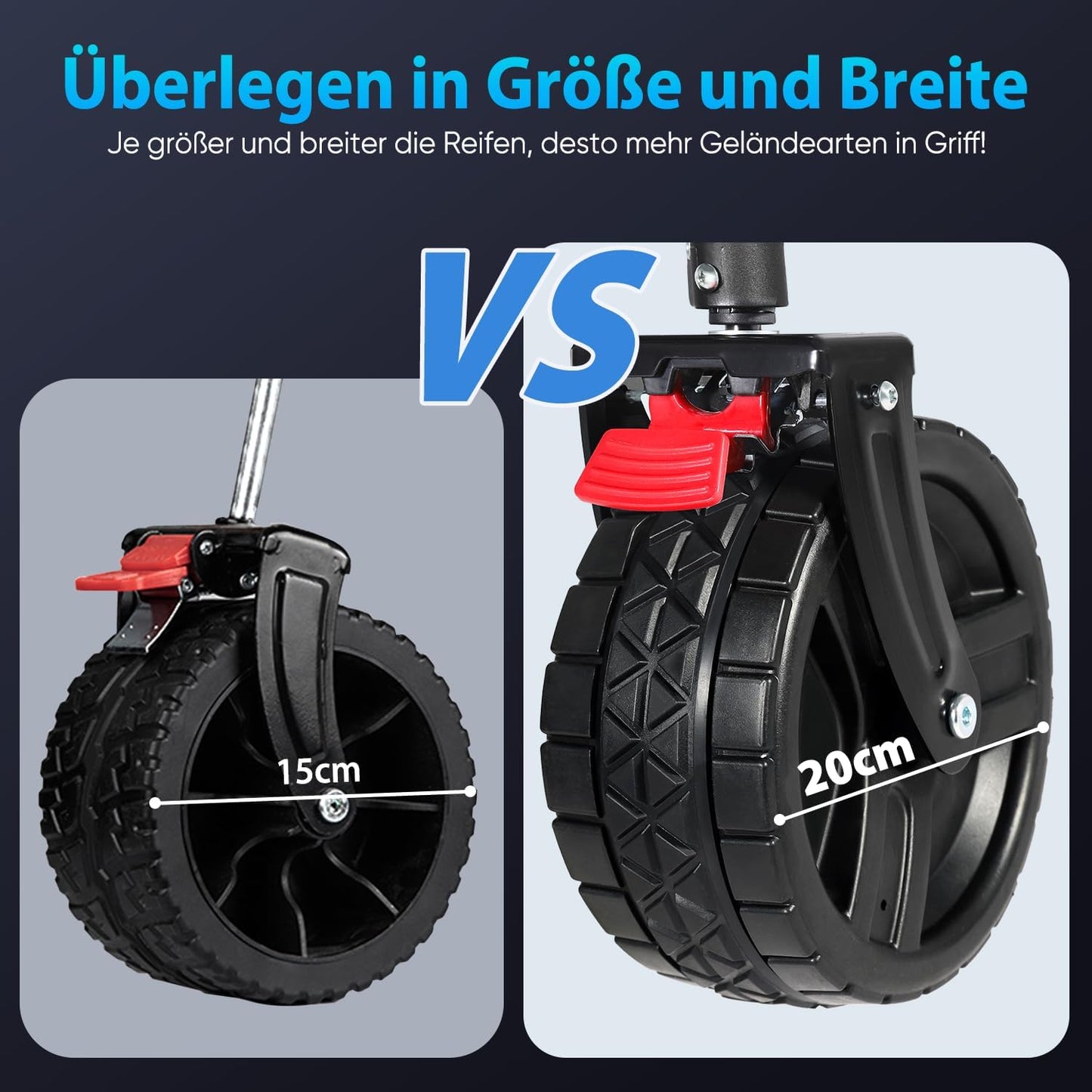 Faltbarer XXL Bollerwagen mit Bremsen 200L 200KG, Anthrazit 8cm Räder