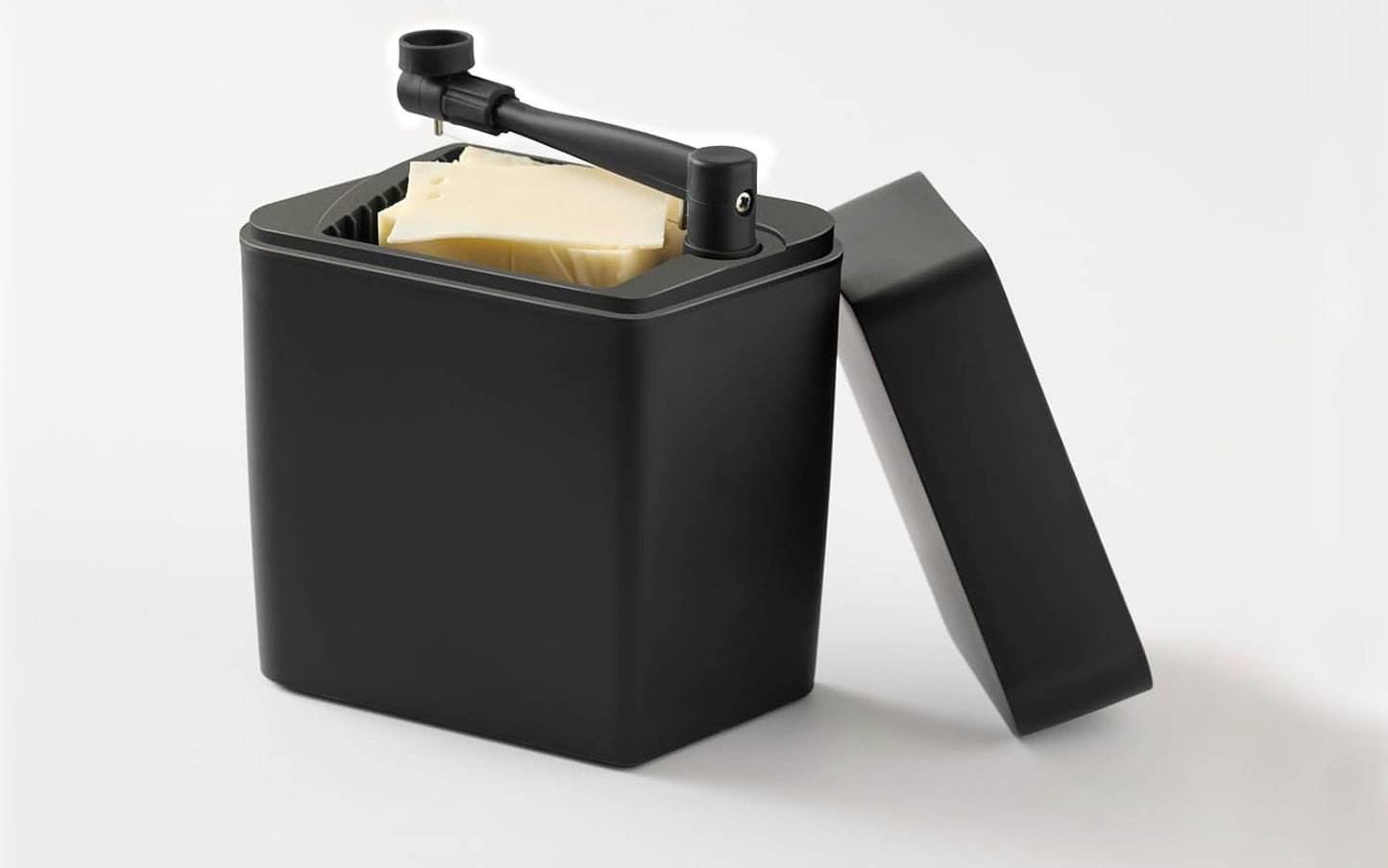 Käsebox mit Deckel & integriertem Käseschneider, Schwarz 16,5 x 10 x 19 cm