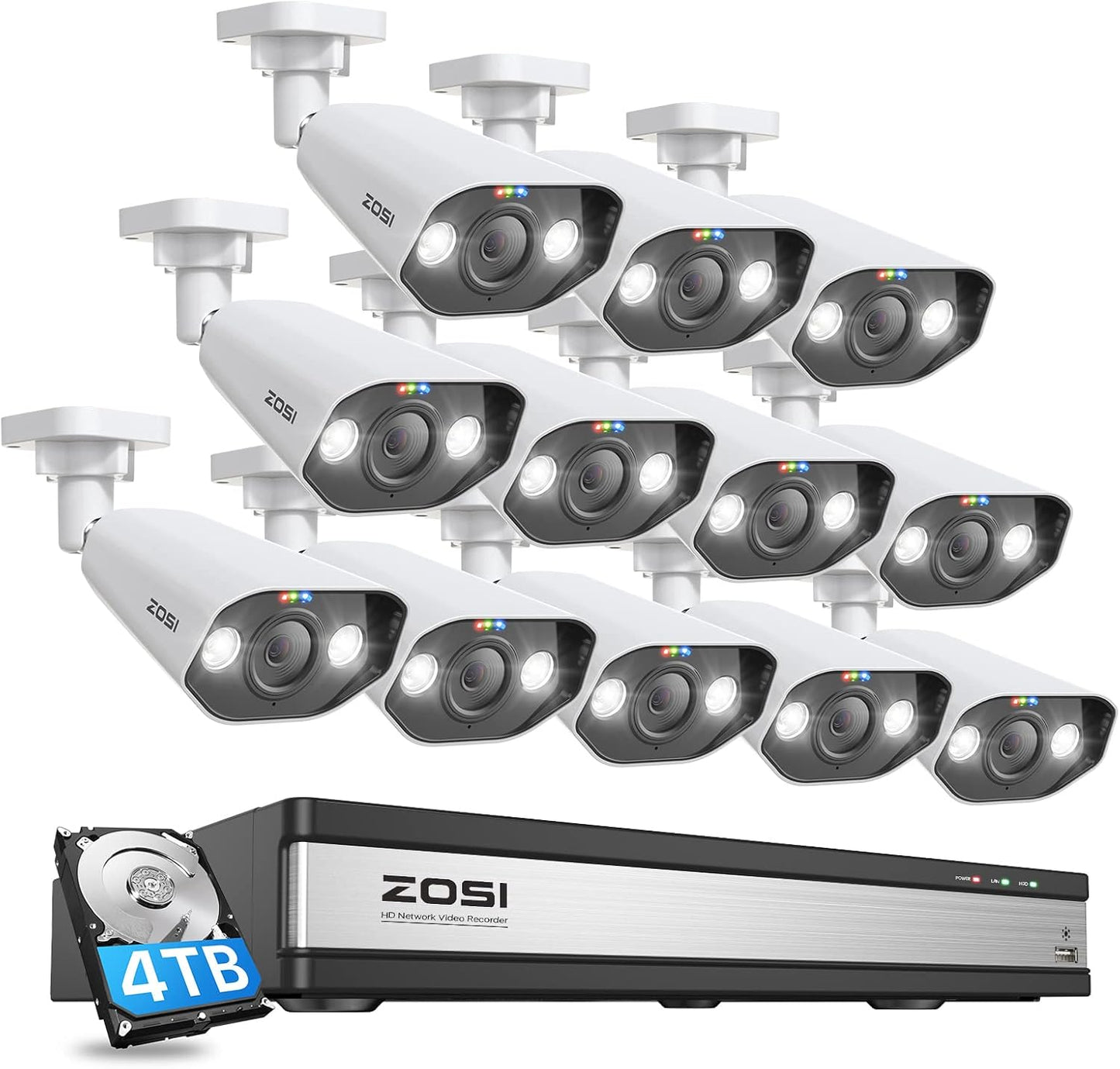 4K PoE Überwachungskamera Set mit Personenerkennung, C182 12 Kameras Weiß