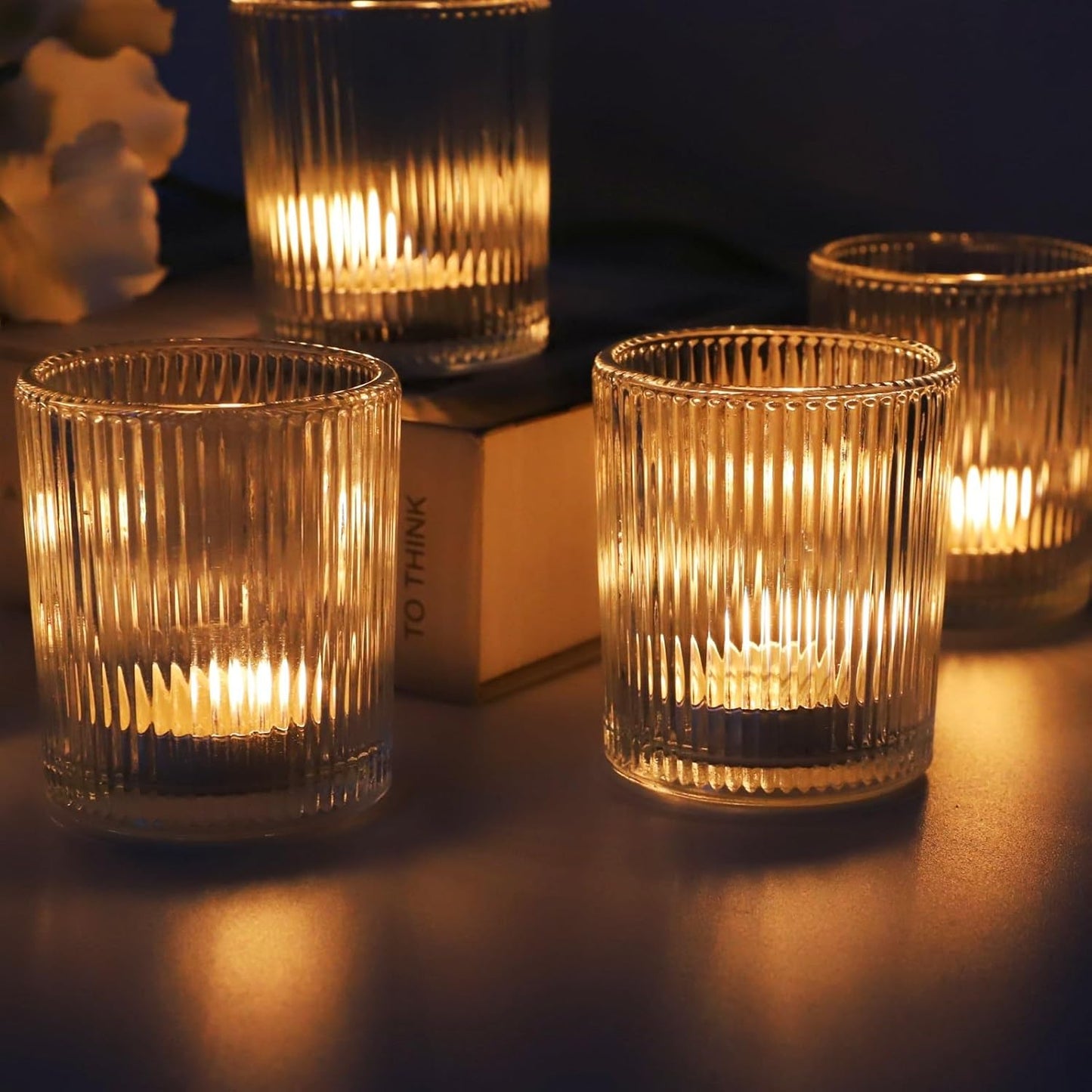 Teelichthalter-Set, Glas (12 Stück, Vintage Design), Transparent