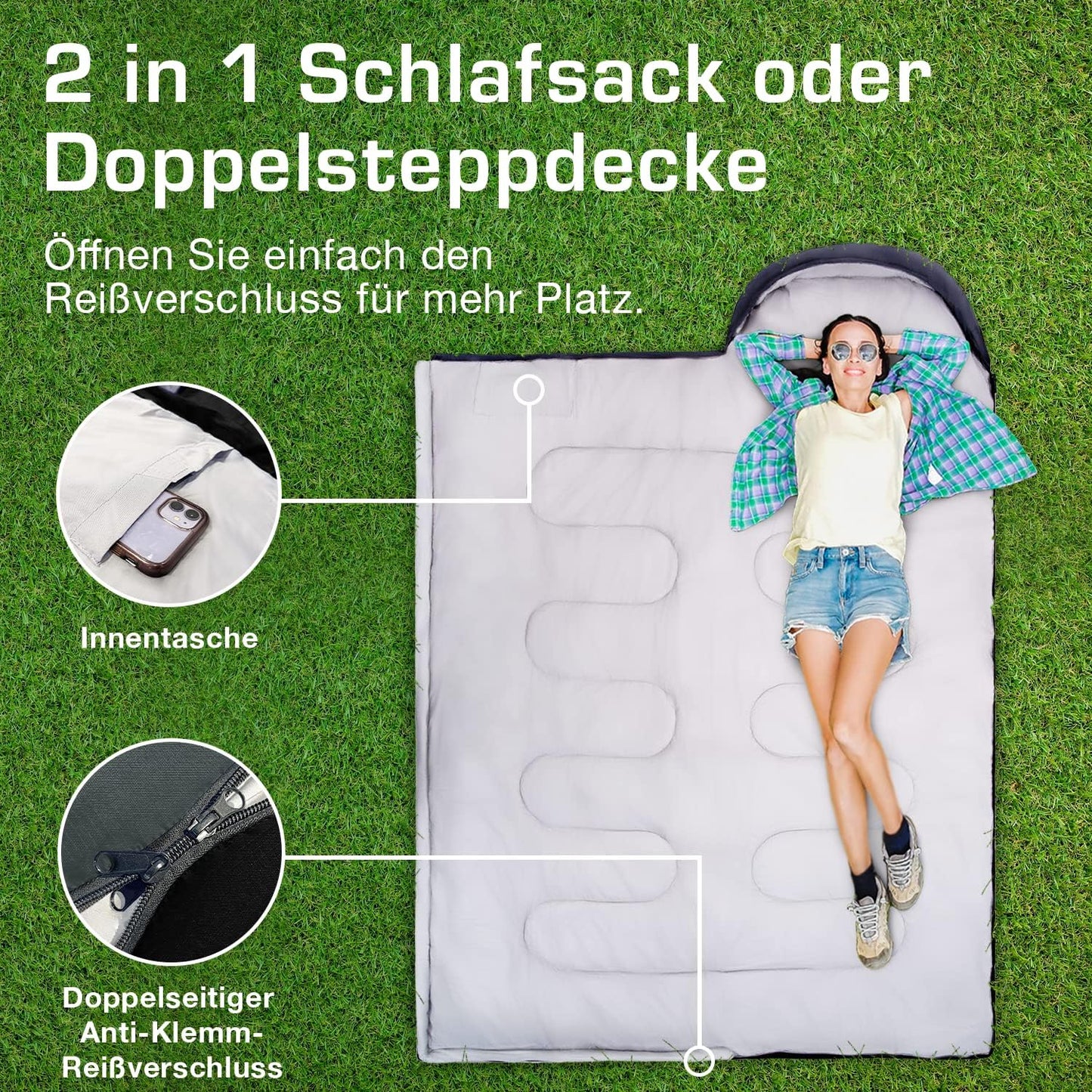 Wasserabweisender Mumienschlafsack, Schwarz